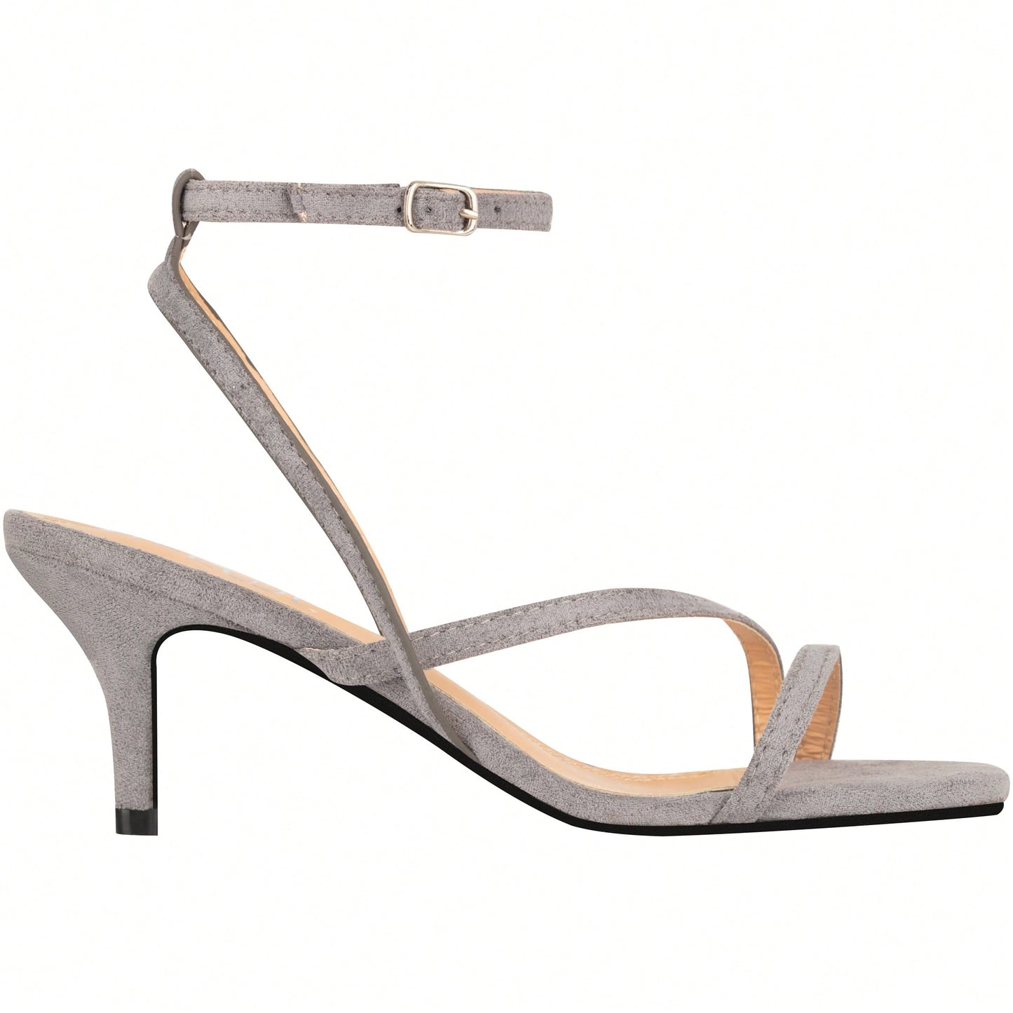 Womens Ankle Strap Sandal Heels Low Kitten Heel Square Toe Strappy Heeled Sandals Suede