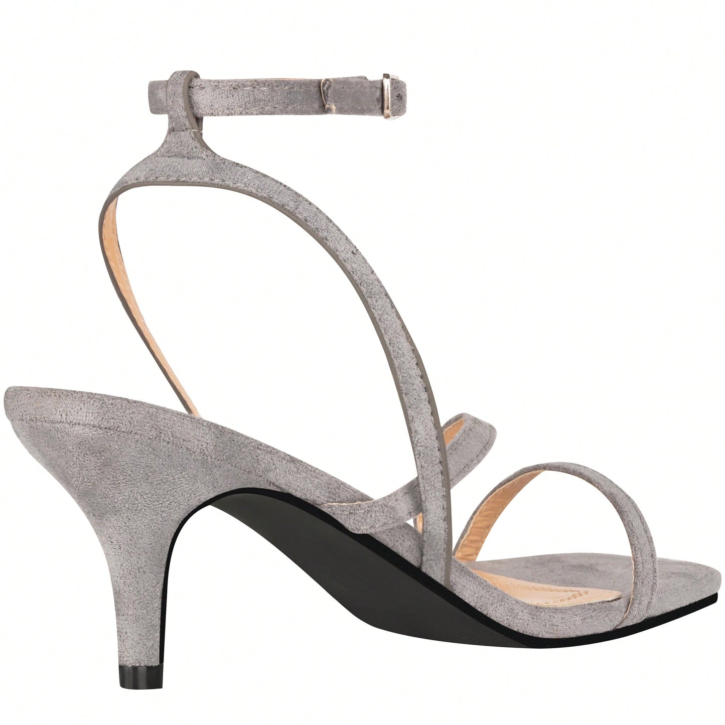 Womens Ankle Strap Sandal Heels Low Kitten Heel Square Toe Strappy Heeled Sandals Suede