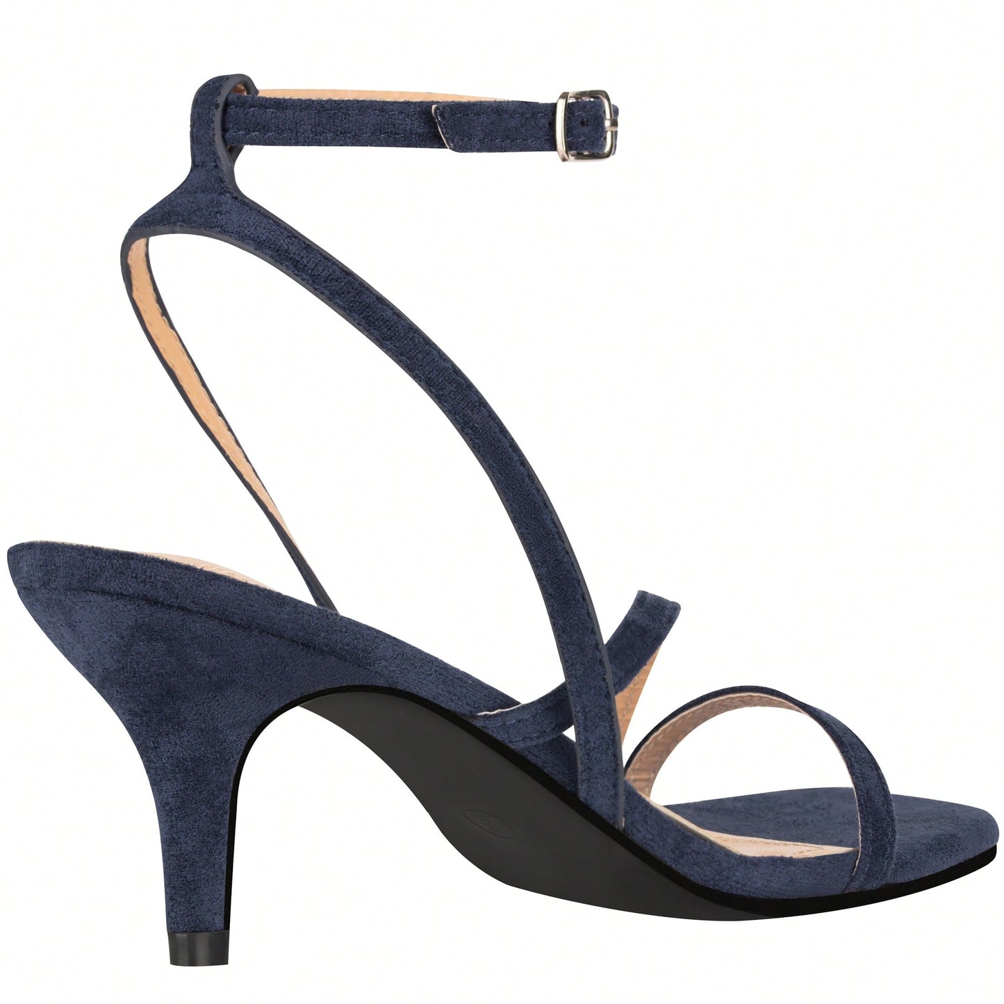 Womens Ankle Strap Sandal Heels Low Kitten Heel Square Toe Strappy Heeled Sandals Suede