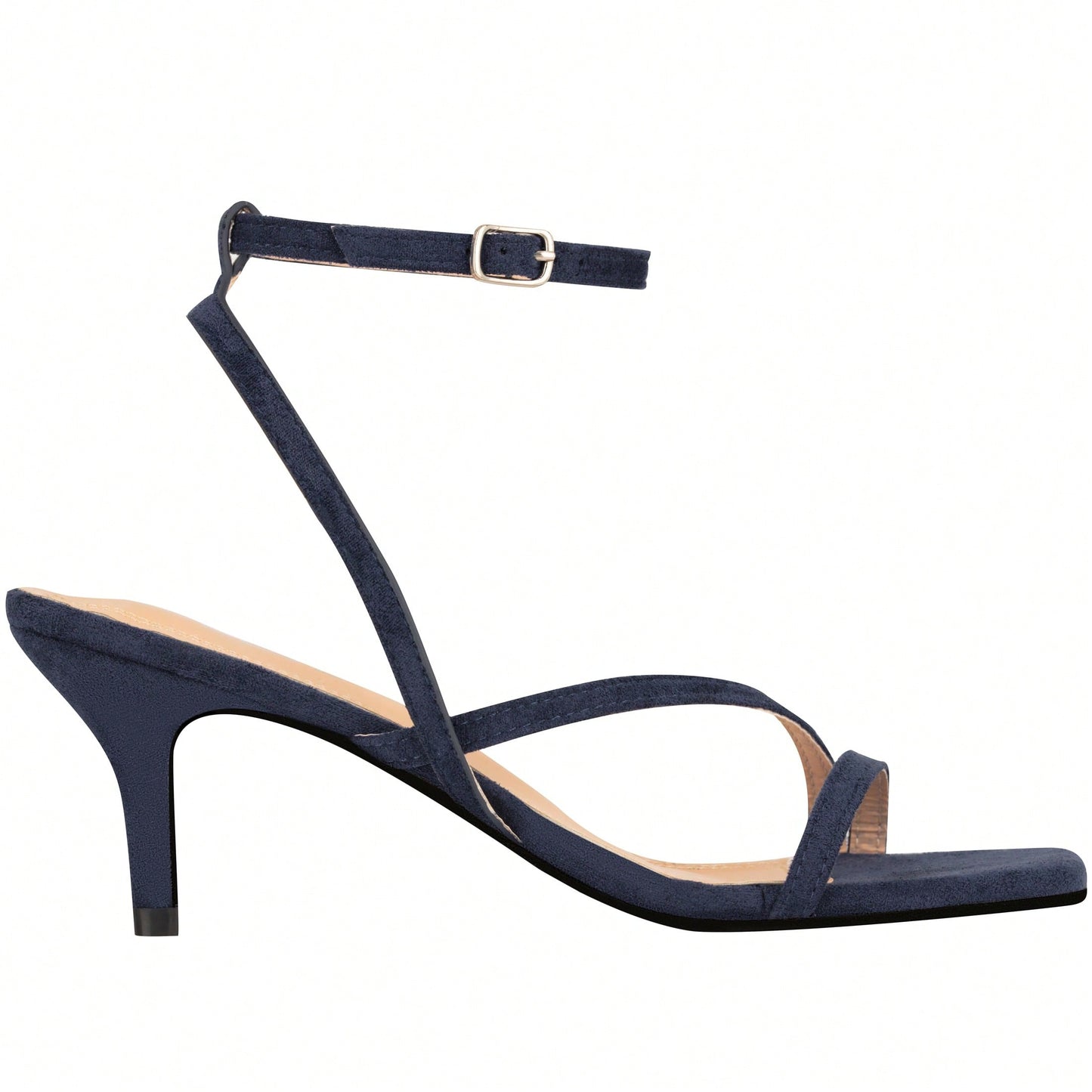 Womens Ankle Strap Sandal Heels Low Kitten Heel Square Toe Strappy Heeled Sandals