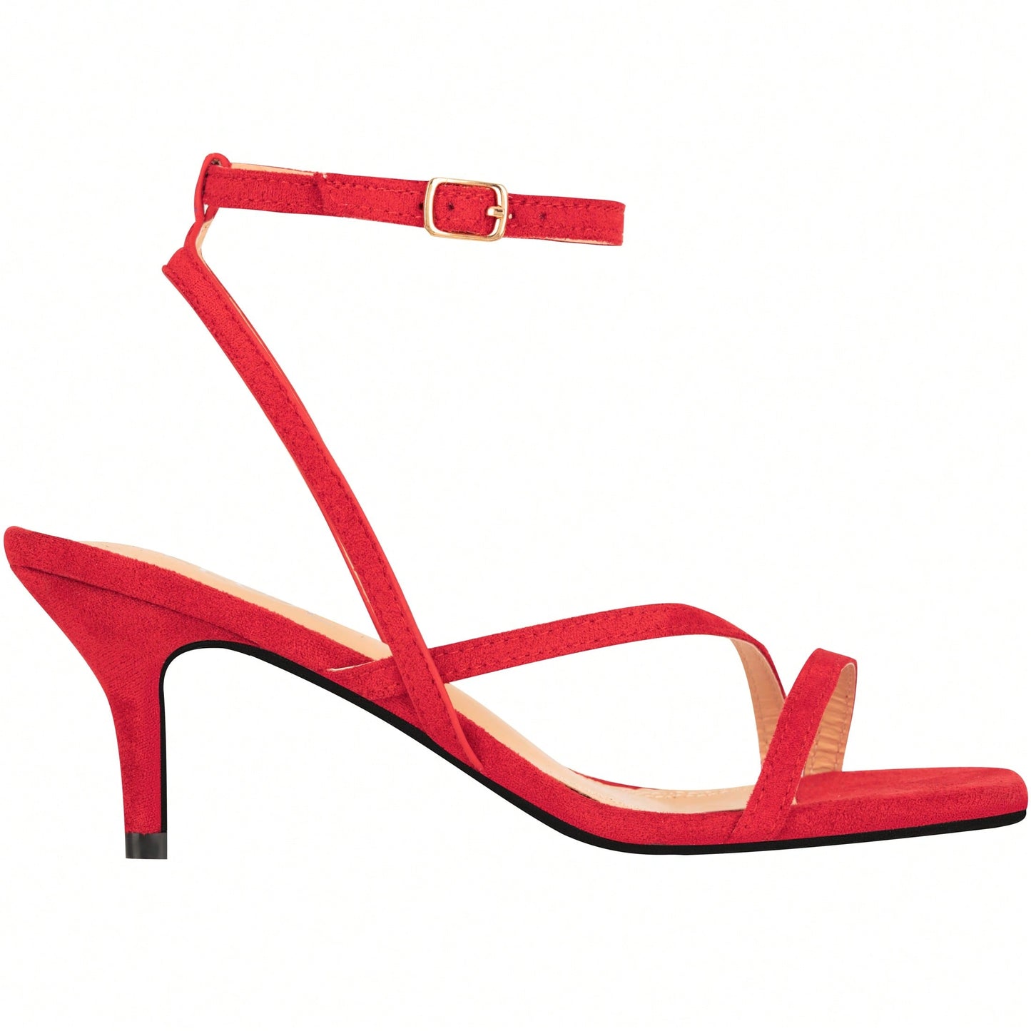 Womens Ankle Strap Sandal Heels Low Kitten Heel Square Toe Strappy Heeled Sandals