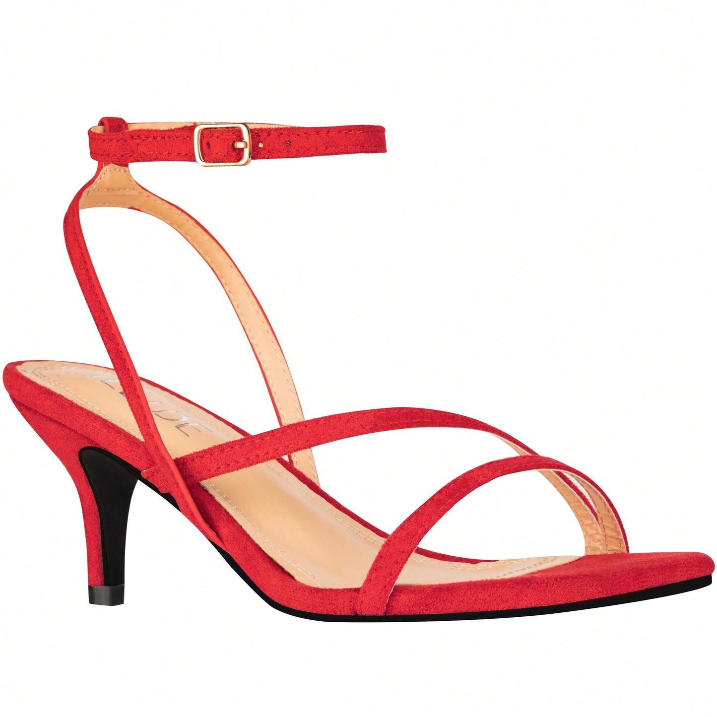 Womens Ankle Strap Sandal Heels Low Kitten Heel Square Toe Strappy Heeled Sandals Suede