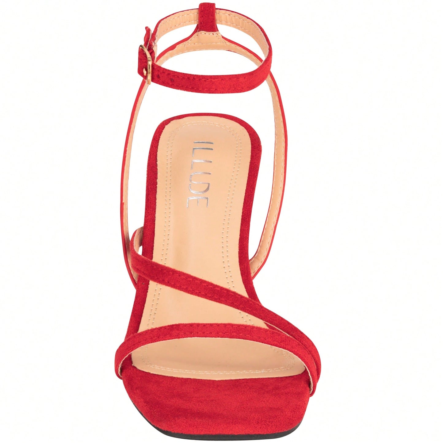 Womens Ankle Strap Sandal Heels Low Kitten Heel Square Toe Strappy Heeled Sandals Suede
