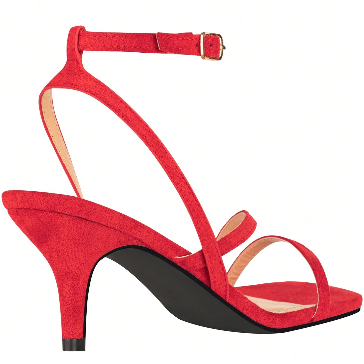Womens Ankle Strap Sandal Heels Low Kitten Heel Square Toe Strappy Heeled Sandals