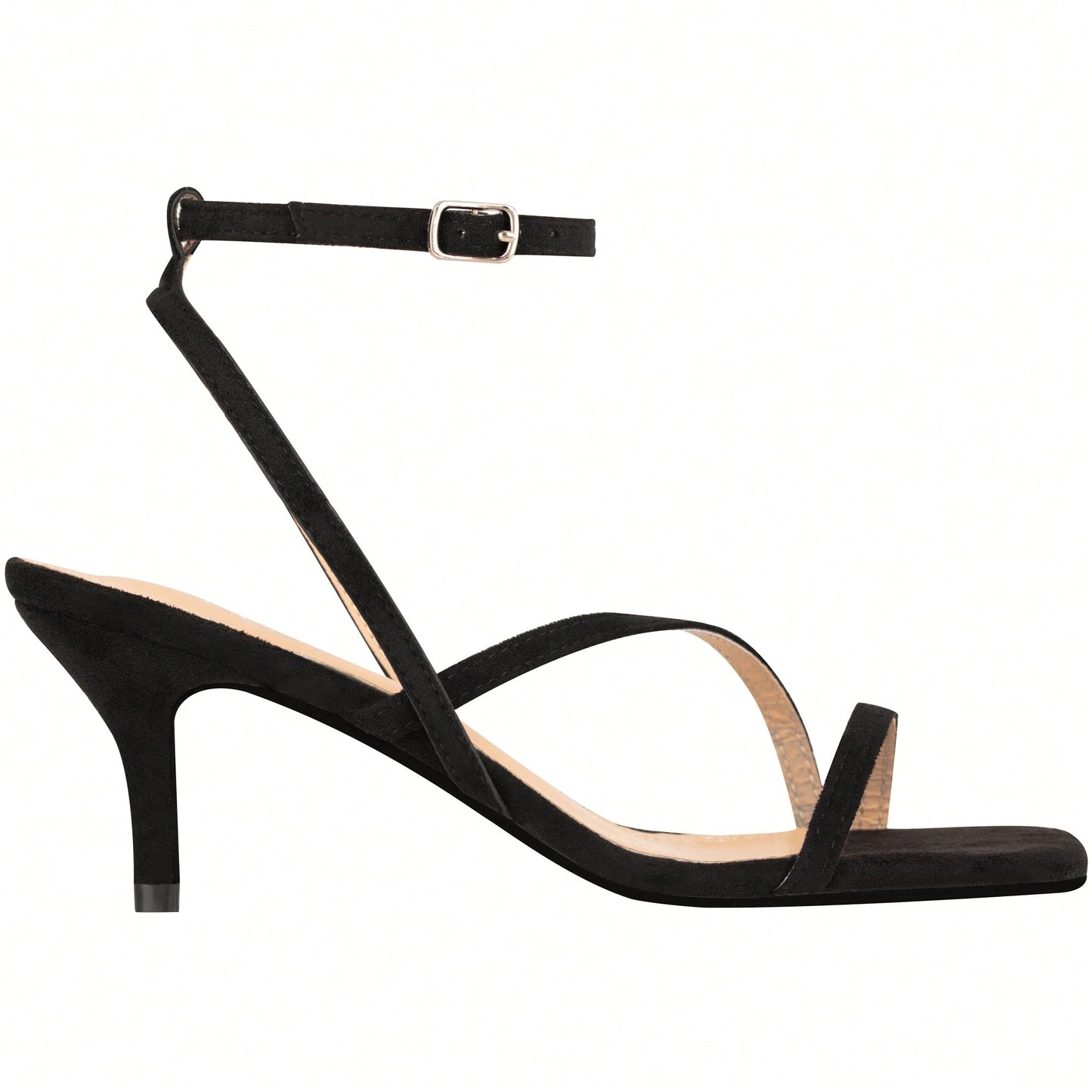 Womens Ankle Strap Sandal Heels Low Kitten Heel Square Toe Strappy Heeled Sandals
