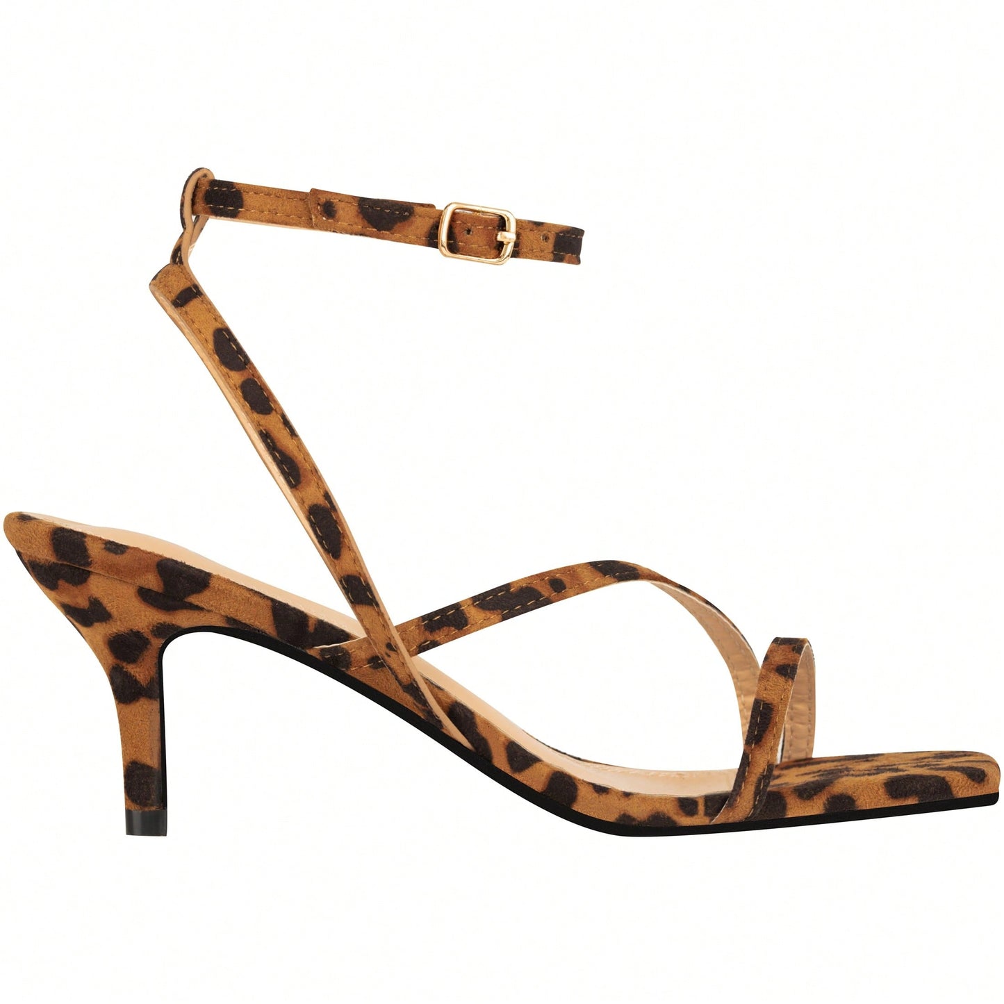 Womens Ankle Strap Sandal Heels Low Kitten Heel Square Toe Strappy Heeled Sandals