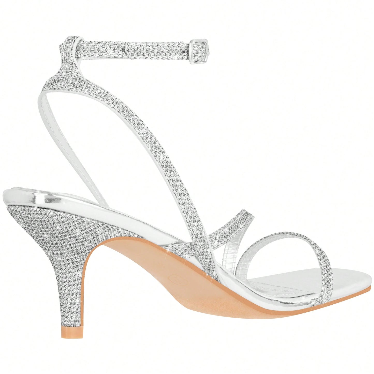 Womens Ankle Strap Sandal Heels Low Kitten Heel Square Toe Strappy Heeled Sandals
