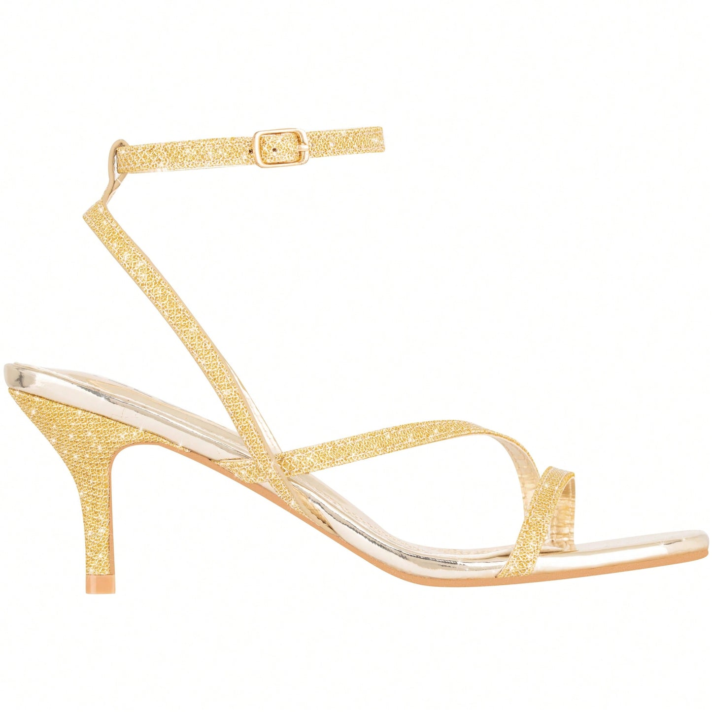 Womens Ankle Strap Sandal Heels Low Kitten Heel Square Toe Strappy Heeled Sandals