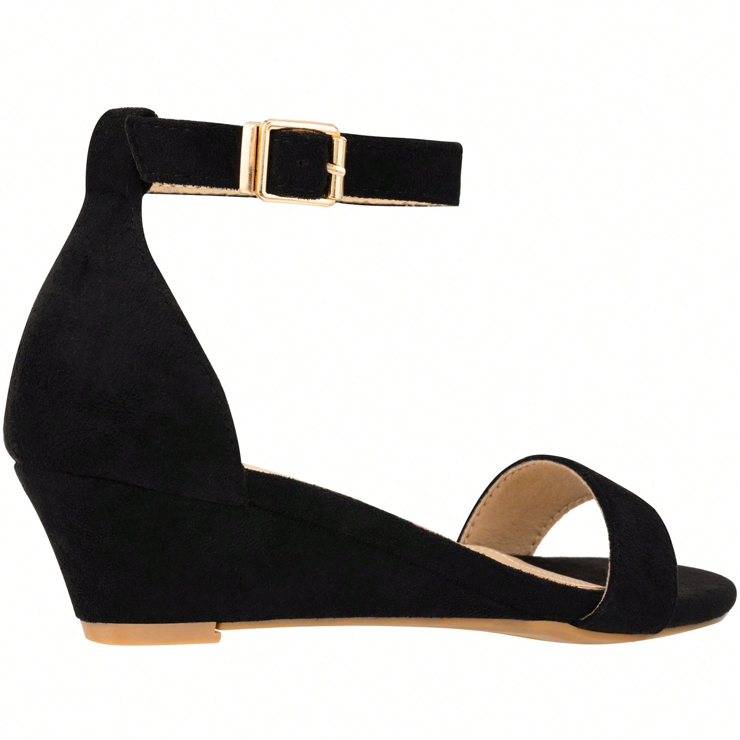 Women's Adjustable Ankle Strap Open Toe Low Wedge Sandal Comfortable Platform Heeled Sandals Suede