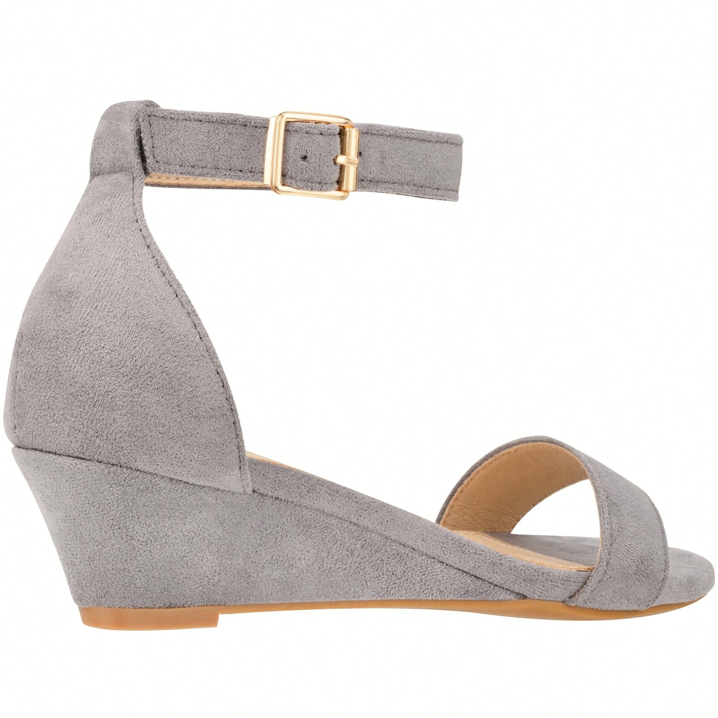 Women's Adjustable Ankle Strap Open Toe Low Wedge Sandal Comfortable Platform Heeled Sandals Suede