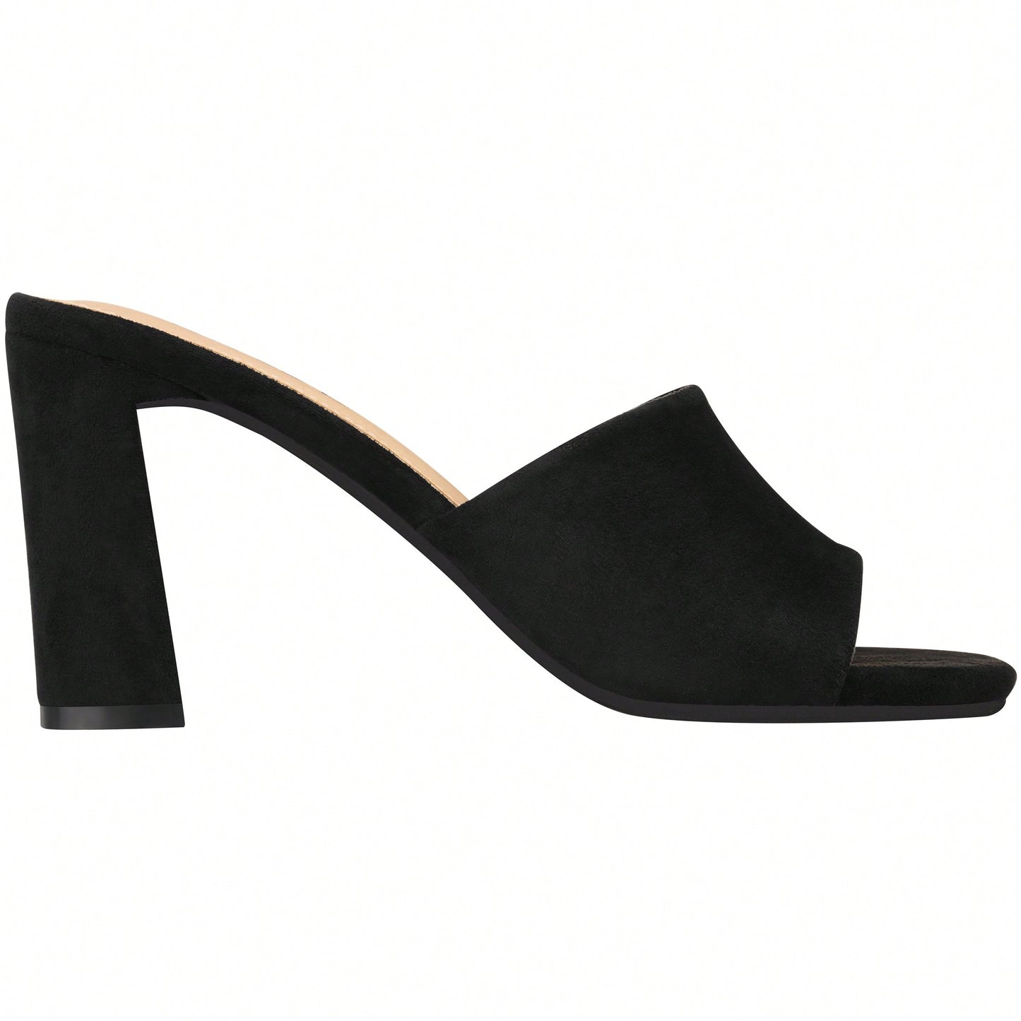 Women's Chunky Heeled Mule Sandals Low Heel Sandals Single Strap Square Toe Chunky Heeled Sandal Suede