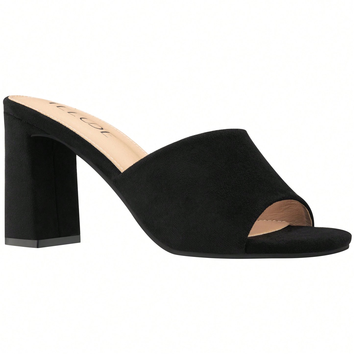 Women's Chunky Heeled Mule Sandals Low Heel Sandals Single Strap Square Toe Chunky Heeled Sandal Suede