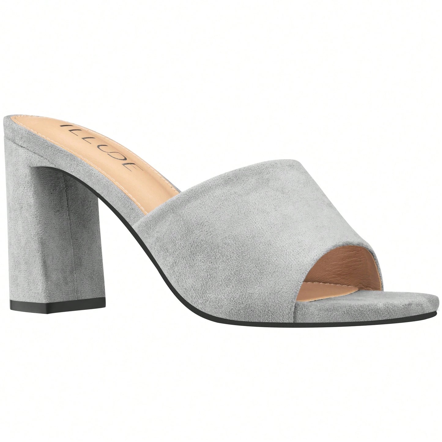 Women's Chunky Heeled Mule Sandals Low Heel Sandals Single Strap Square Toe Chunky Heeled Sandal Suede