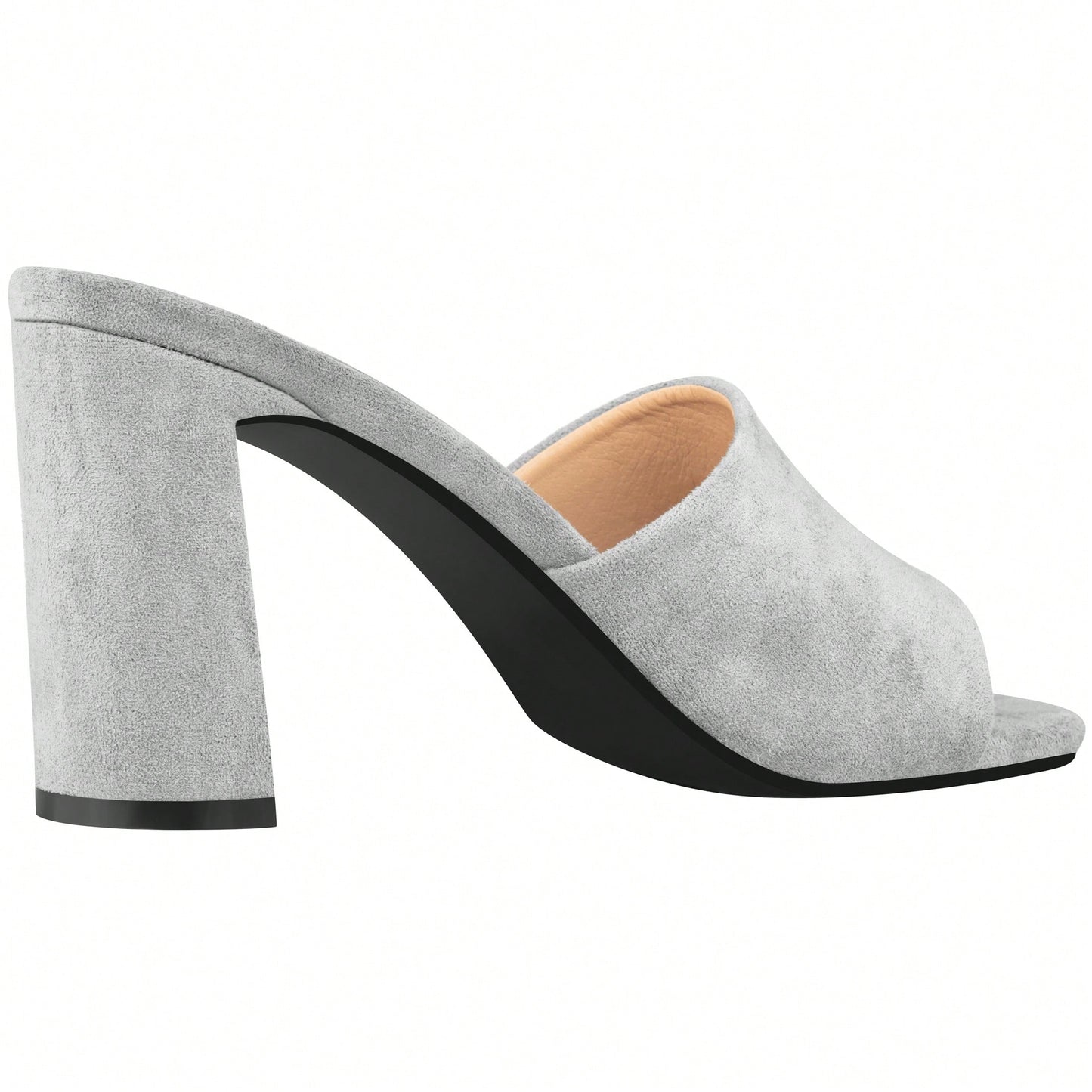 Women's Chunky Heeled Mule Sandals Low Heel Sandals Single Strap Square Toe Chunky Heeled Sandal Suede