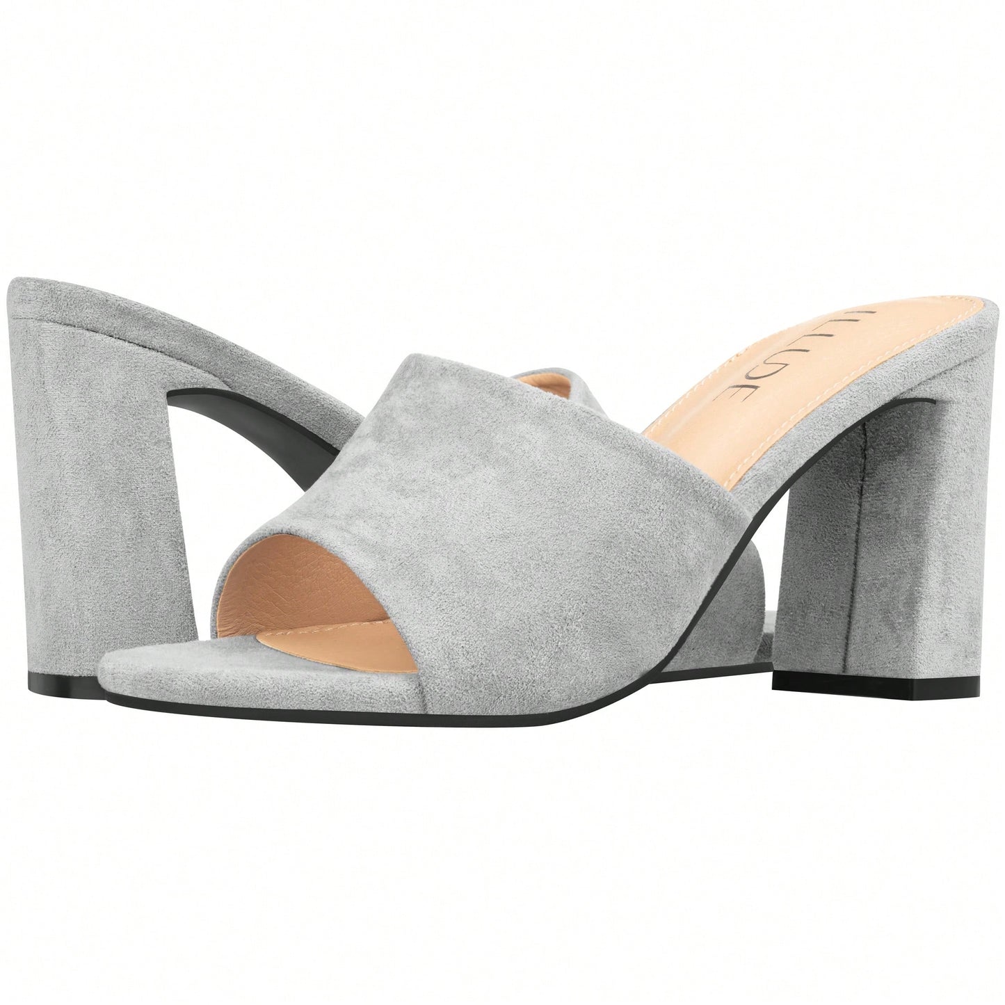 Women's Chunky Heeled Mule Sandals Low Heel Sandals Single Strap Square Toe Chunky Heeled Sandal Suede