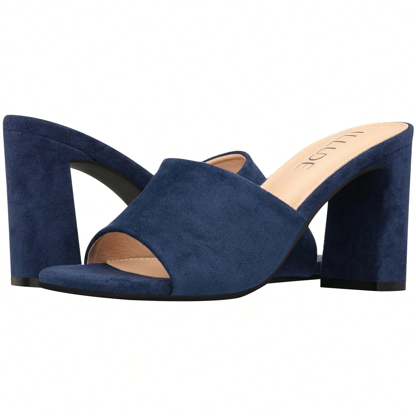 Women's Chunky Heeled Mule Sandals Low Heel Sandals Single Strap Square Toe Chunky Heeled Sandal Suede