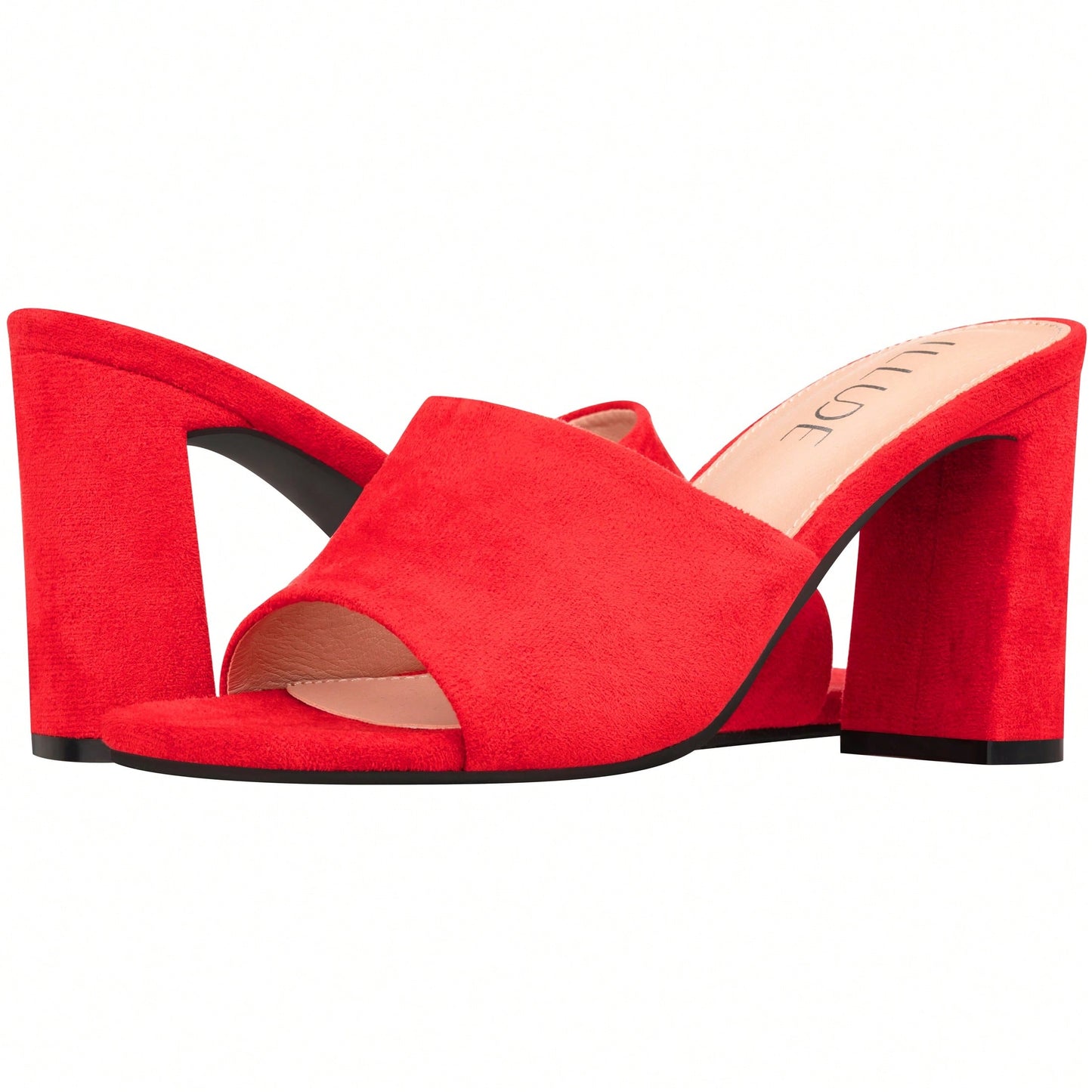 Women's Chunky Heeled Mule Sandals Low Heel Sandals Single Strap Square Toe Chunky Heeled Sandal Suede