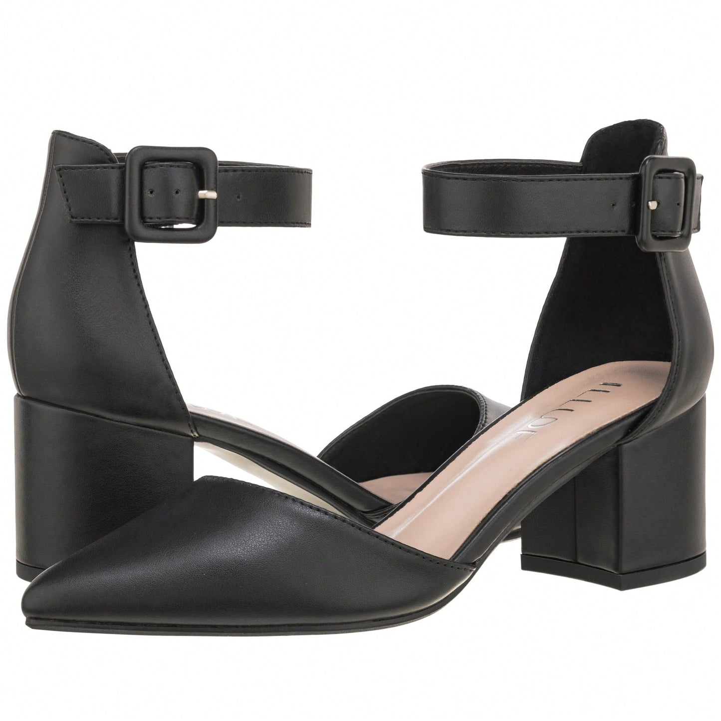 Women Point Toe Chunky Heeled Ankle Strap Pumps Fashionable Pointed Toe Ankle Strap Stiletto Heels Elegant Pumps Suede