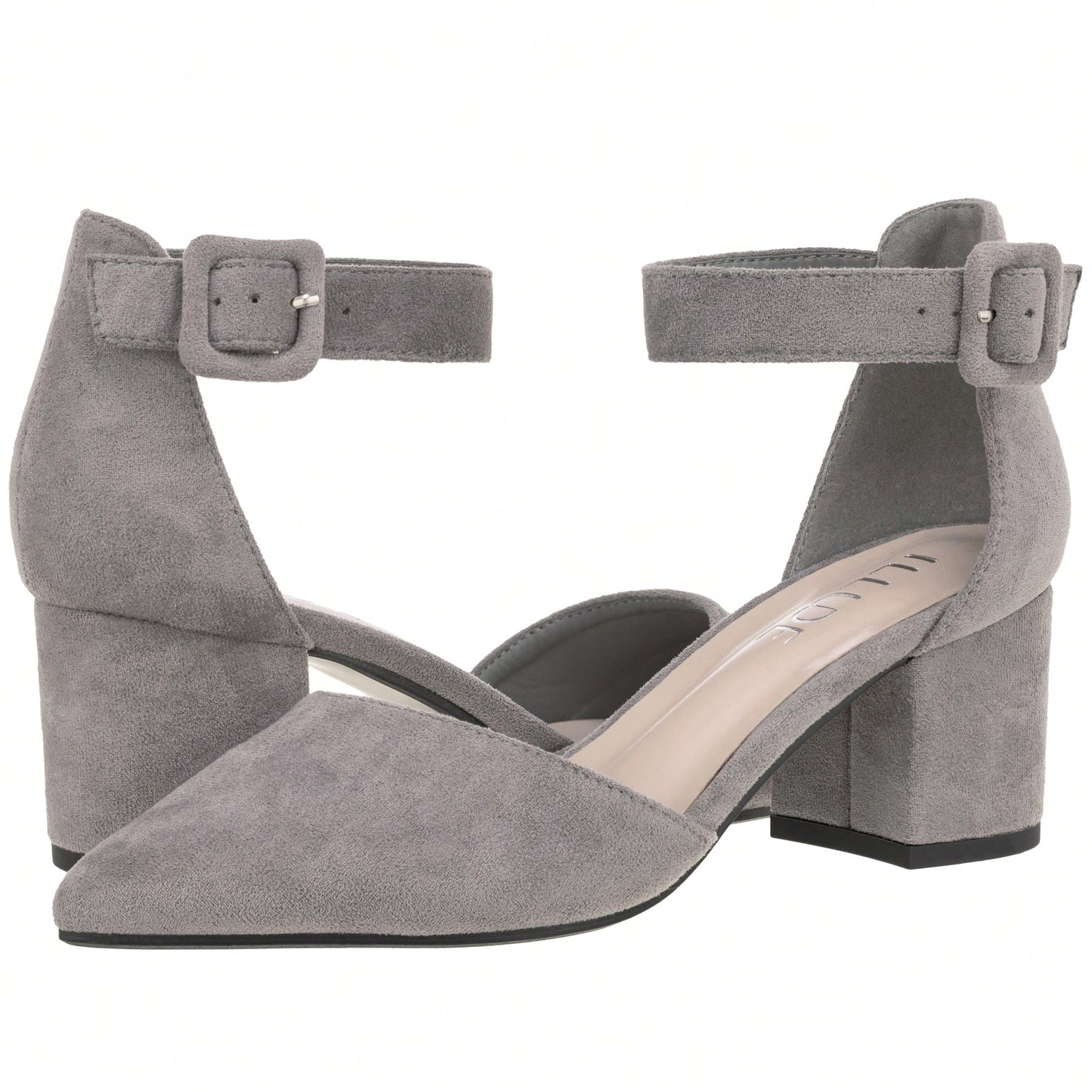 Women Point Toe Chunky Heeled Ankle Strap Pumps Fashionable Pointed Toe Ankle Strap Stiletto Heels Elegant Pumps Suede