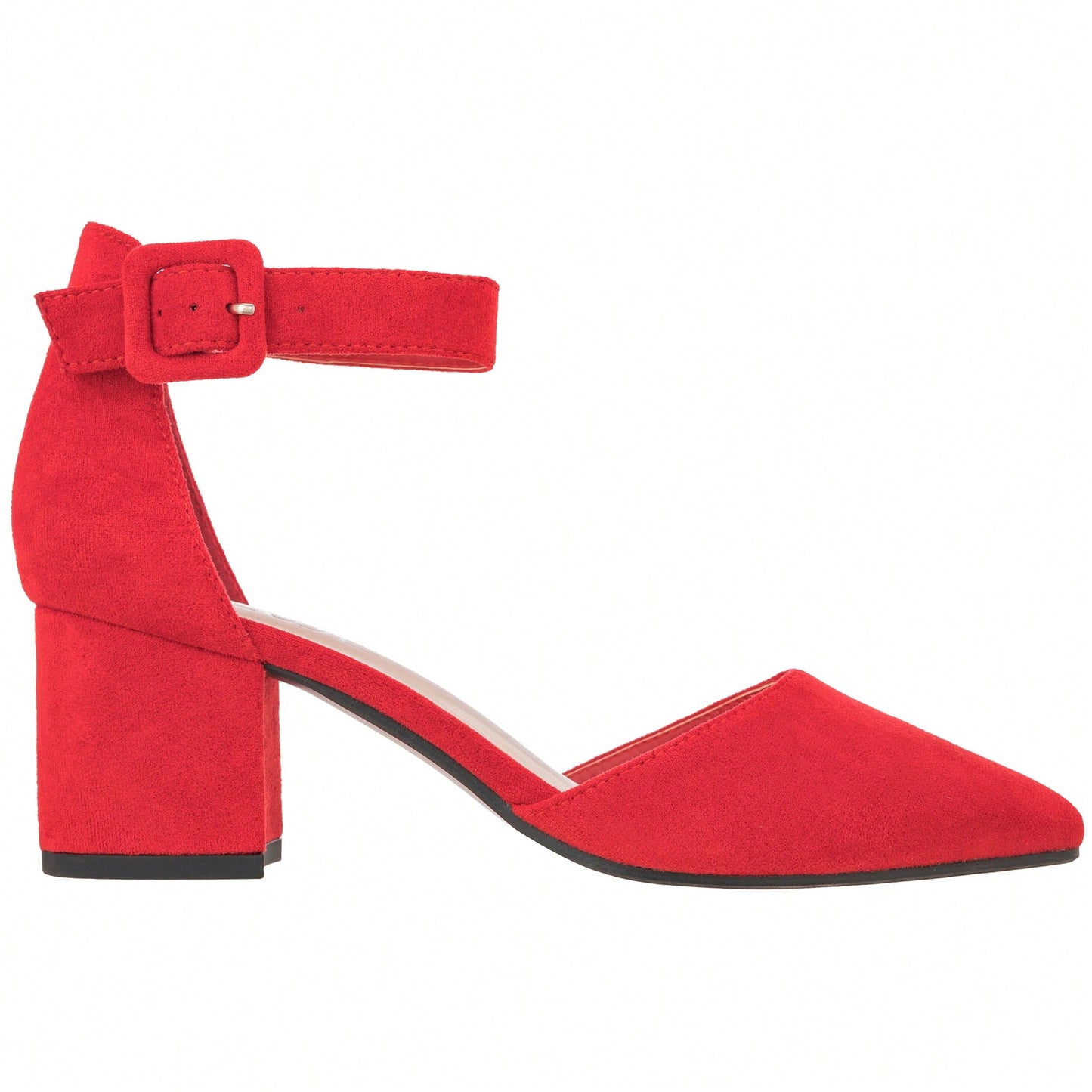 Women Point Toe Chunky Heeled Ankle Strap Pumps Fashionable Pointed Toe Ankle Strap Stiletto Heels Elegant Pumps Suede