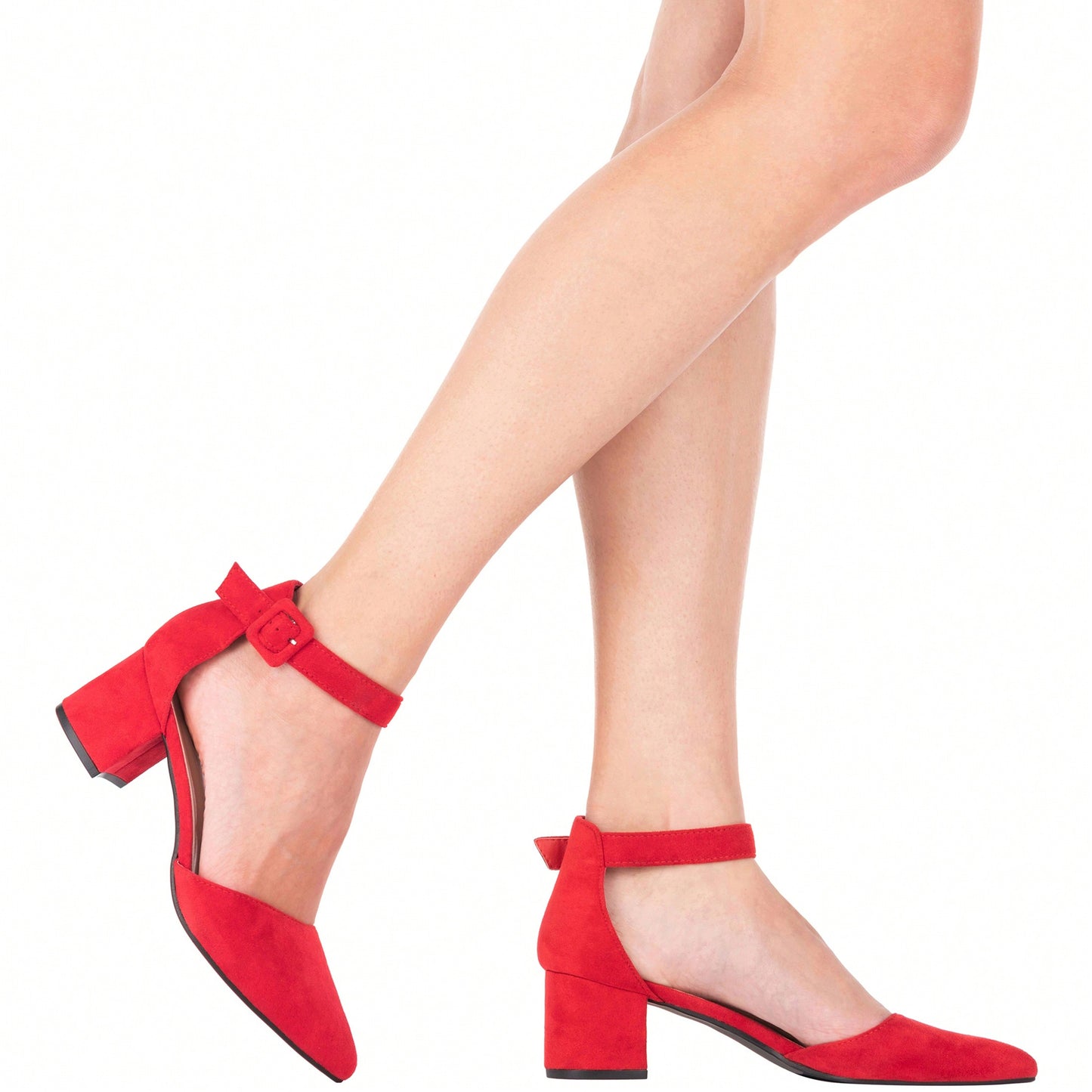 Women Point Toe Chunky Heeled Ankle Strap Pumps Fashionable Pointed Toe Ankle Strap Stiletto Heels Elegant Pumps