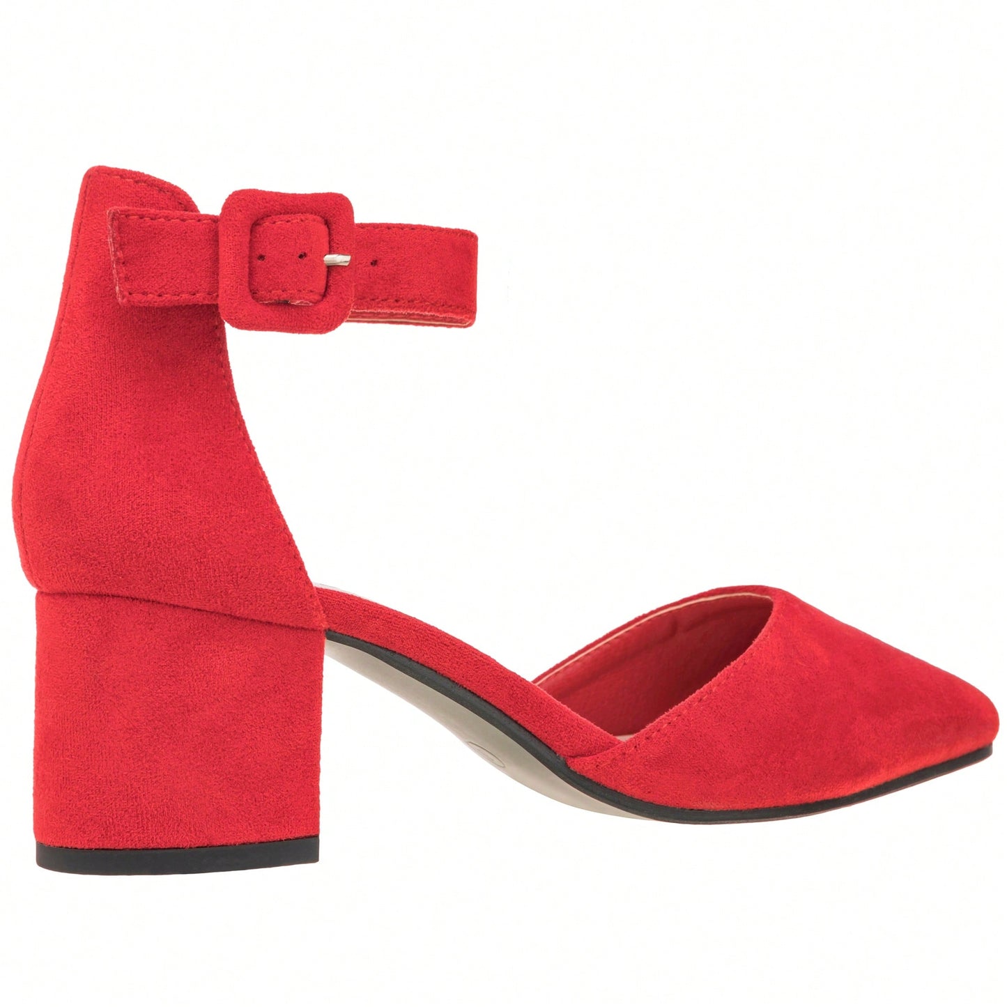 Women Point Toe Chunky Heeled Ankle Strap Pumps Fashionable Pointed Toe Ankle Strap Stiletto Heels Elegant Pumps Suede