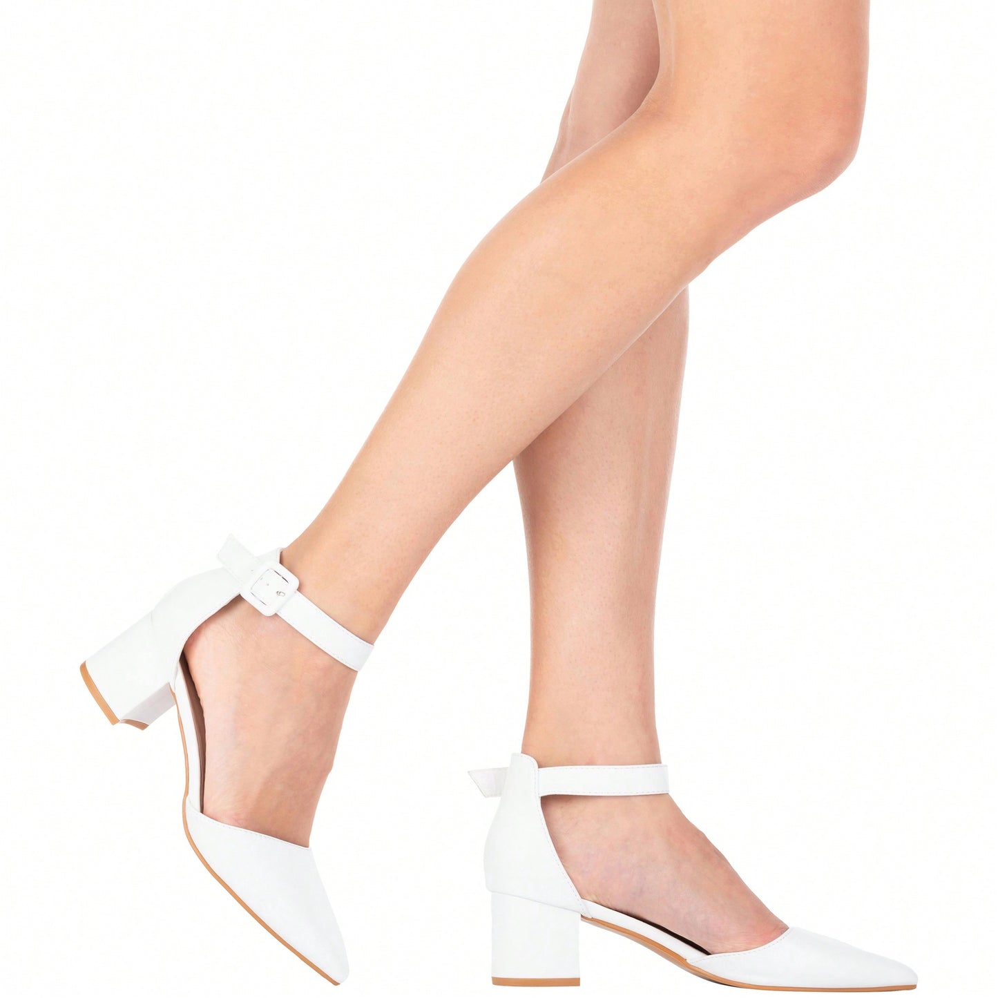 Women Point Toe Chunky Heeled Ankle Strap Pumps Fashionable Pointed Toe Ankle Strap Stiletto Heels Elegant Pumps Suede