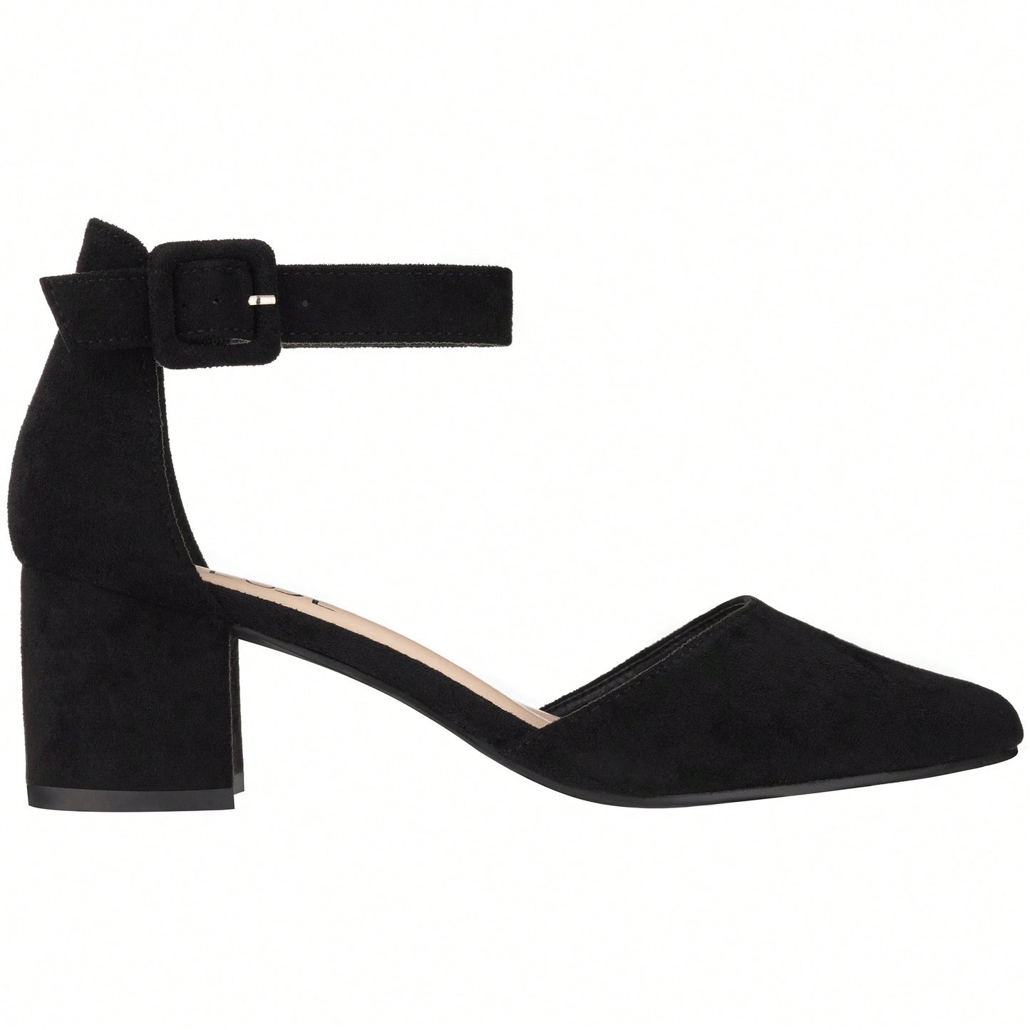 Women Point Toe Chunky Heeled Ankle Strap Pumps Fashionable Pointed Toe Ankle Strap Stiletto Heels Elegant Pumps Suede