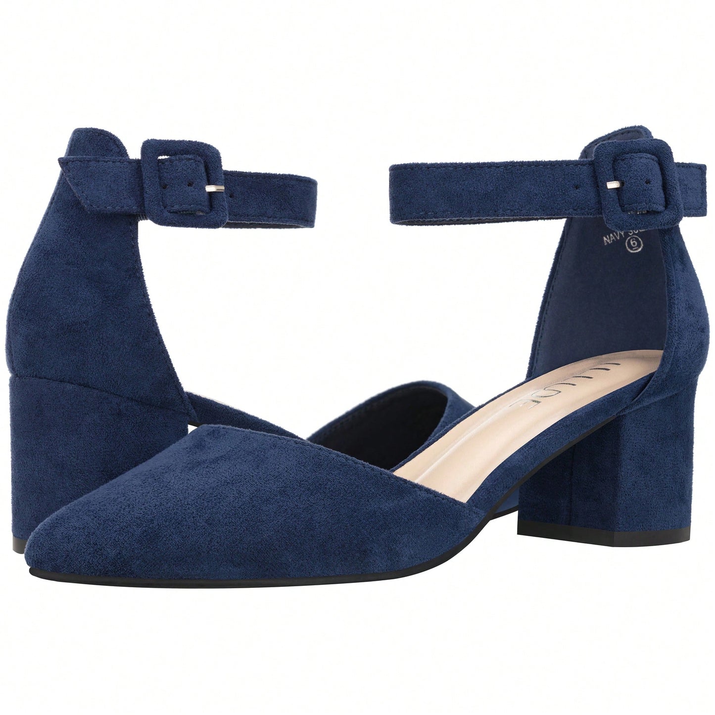 Women Point Toe Chunky Heeled Ankle Strap Pumps Fashionable Pointed Toe Ankle Strap Stiletto Heels Elegant Pumps Suede