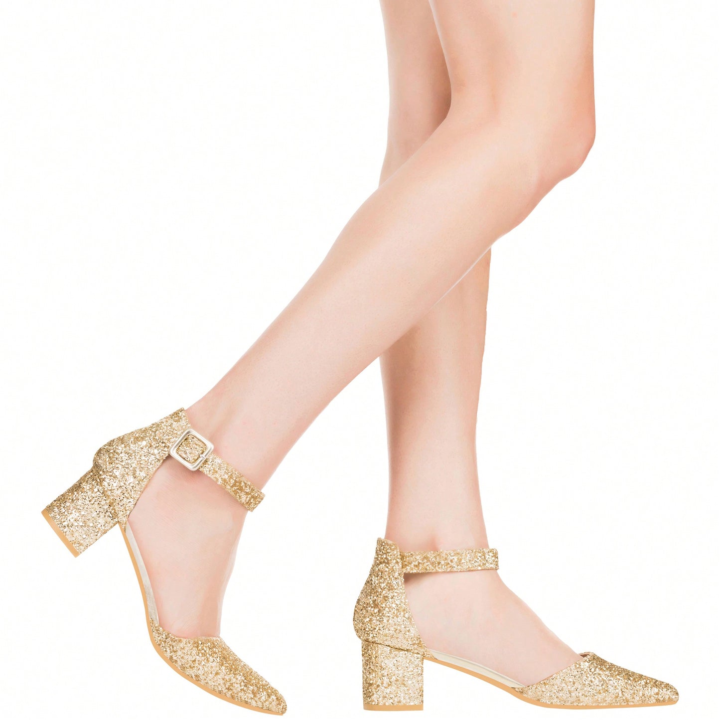 Women Point Toe Chunky Heeled Ankle Strap Pumps Fashionable Pointed Toe Ankle Strap Stiletto Heels Elegant Pumps Suede