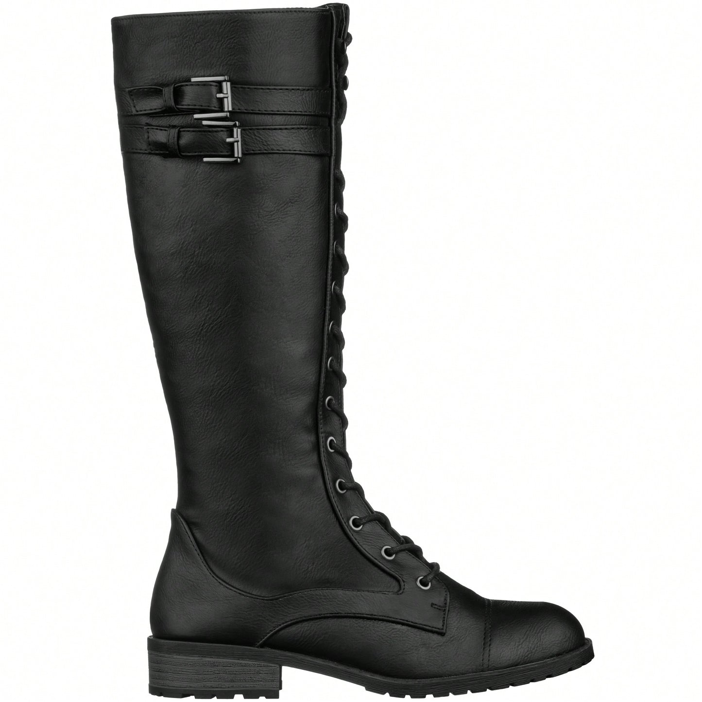 Women's Knee High Riding Boot Lace Up Boot Fashionable Buckle Wide Calf Knee High Combat Boot