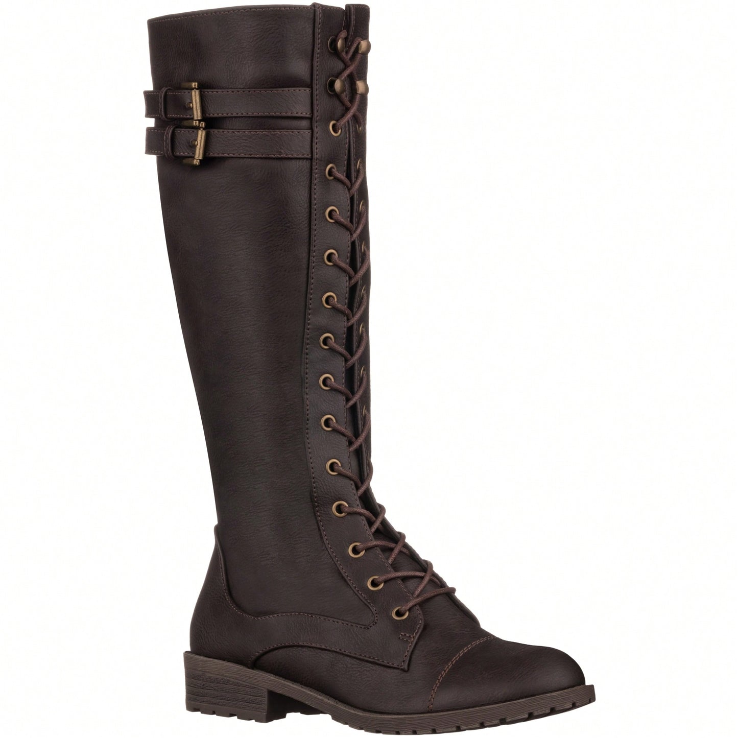 Women's Knee High Riding Boot Lace Up Boot Fashionable Buckle Wide Calf Knee High Combat Boot