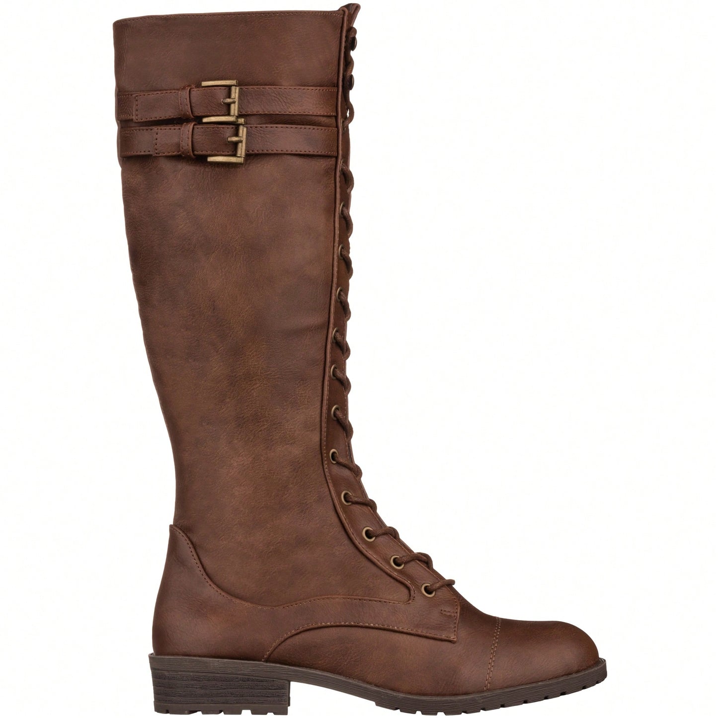 Women's Knee High Riding Boot Lace Up Boot Fashionable Buckle Wide Calf Knee High Combat Boot