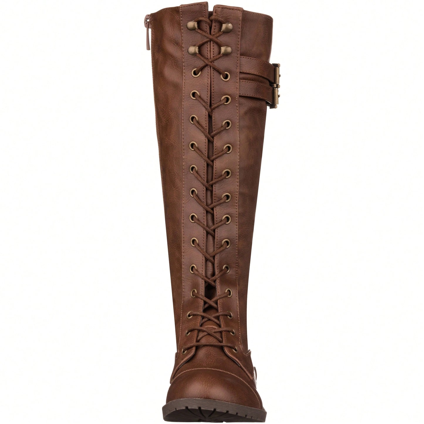 Women's Knee High Riding Boot Lace Up Boot Fashionable Buckle Wide Calf Knee High Combat Boot