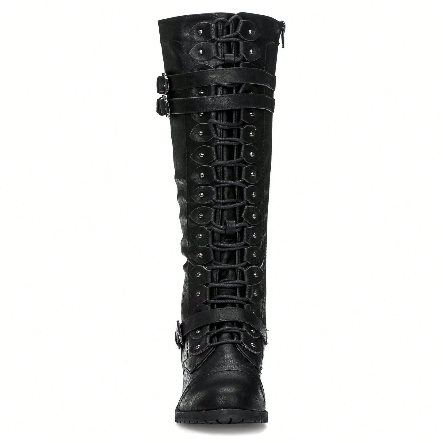 Women's Knee High Riding Boot Lace Up Boot Fashionable Buckle Wide Calf Knee High Boots Combat Boot