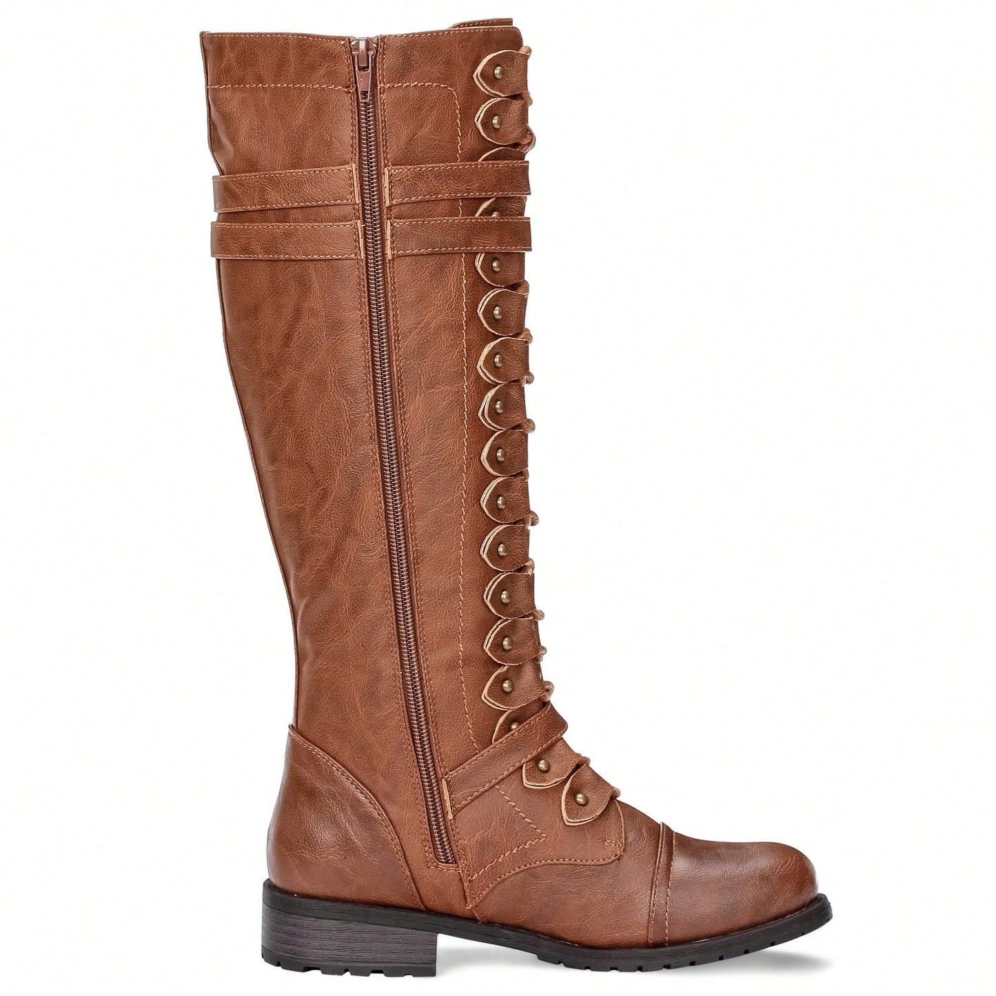 Women's Knee High Riding Boot Lace Up Boot Fashionable Buckle Wide Calf Knee High Boots Combat Boot