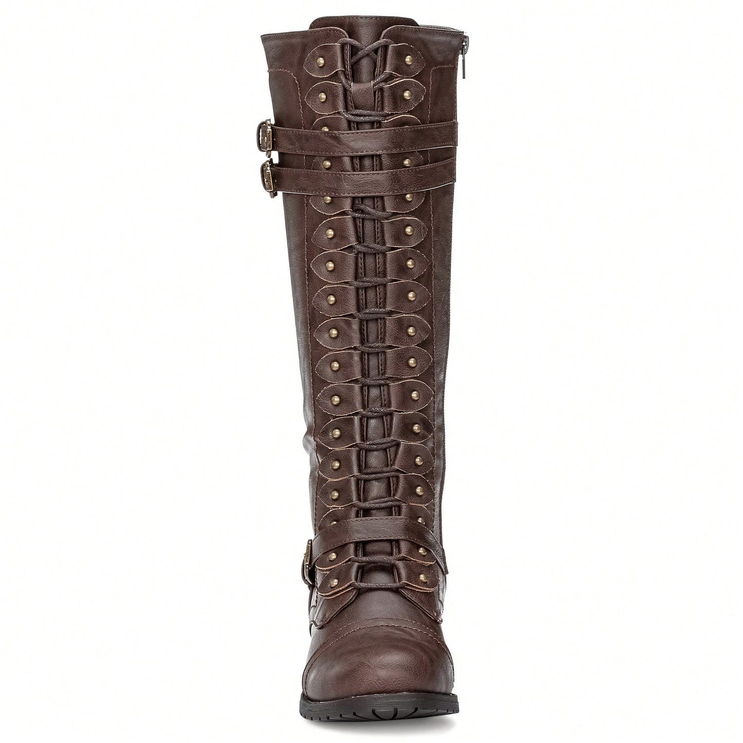 Women's Knee High Riding Boot Lace Up Boot Fashionable Buckle Wide Calf Knee High Boots Combat Boot