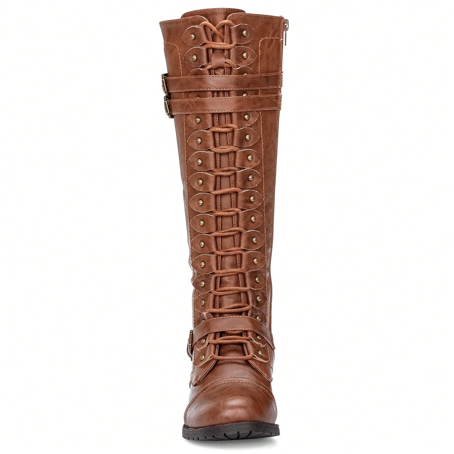 Women's Knee High Riding Boot Lace Up Boot Fashionable Buckle Wide Calf Knee High Boots Combat Boot