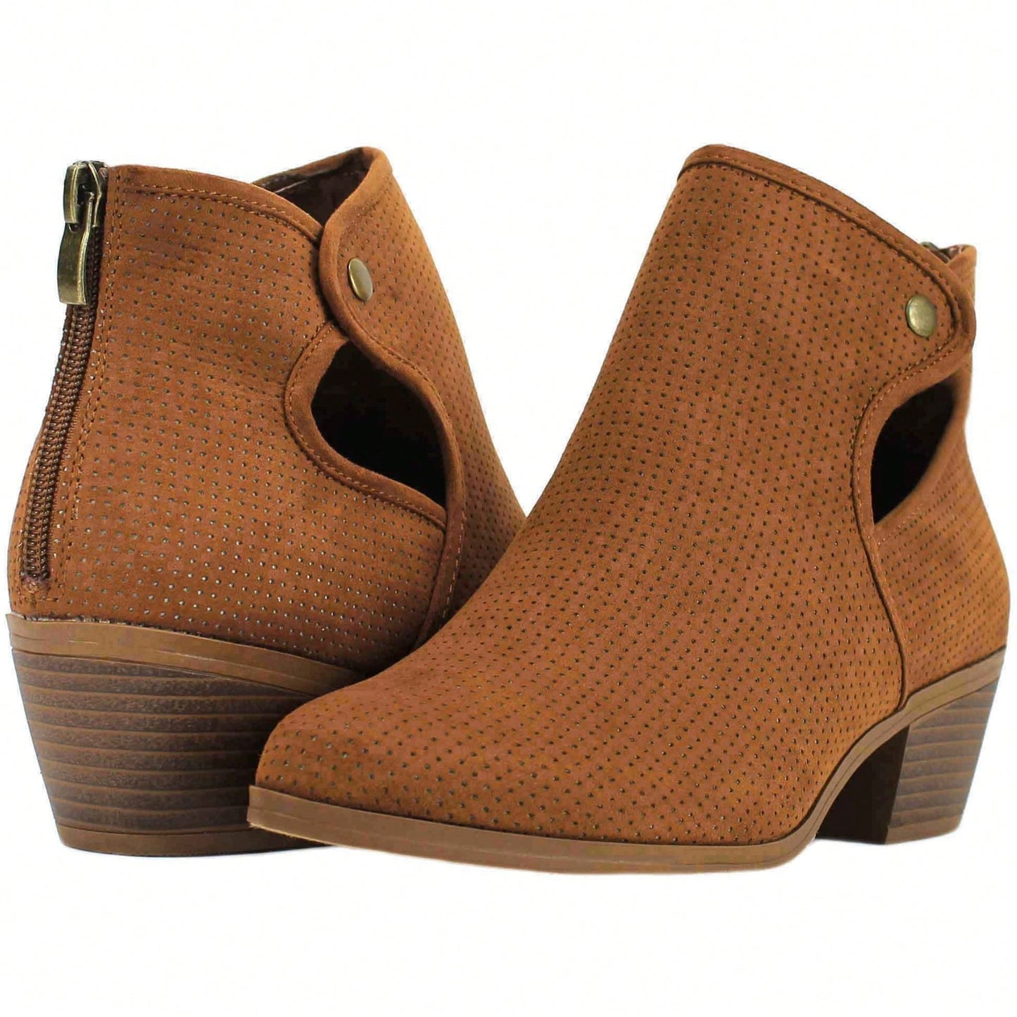 Women's Chunky Heeled Boots Fashionable Chunky Heel Ankle Boots Perforated Boots Chunky Low Block Heel Ankle Booties Short Winter Boots