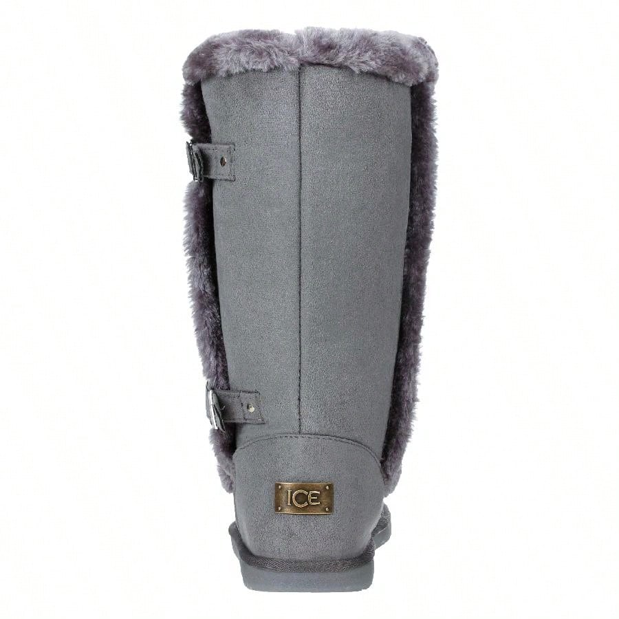 Women's Snow Boots Fleece Lined Solid Color Mid-Calf Flat Snow Boots For Winter Mid Calf Winter Snow Boots With Buckle