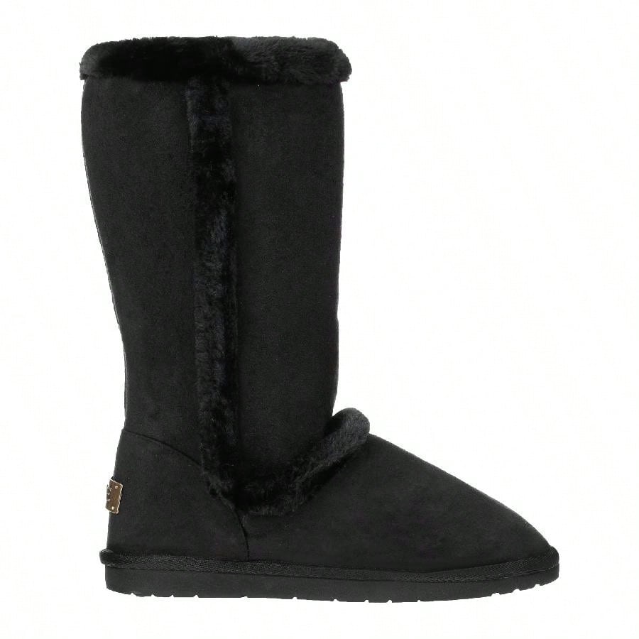Women's Snow Boots Fleece Lined Solid Color Mid-Calf Flat Snow Boots For Winter Mid Calf Winter Snow Boots With Buckle