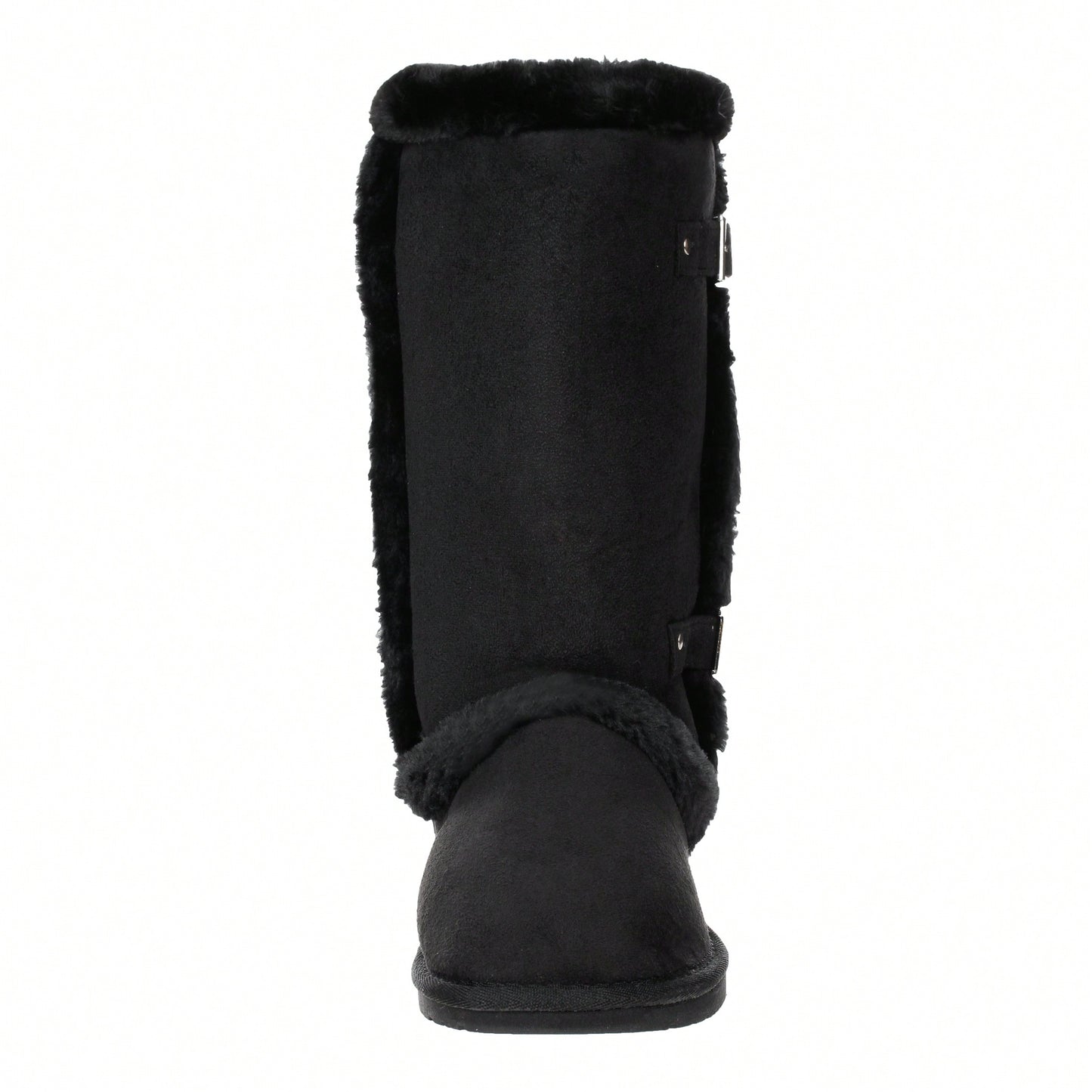 Women's Snow Boots Fleece Lined Solid Color Mid-Calf Flat Snow Boots For Winter Mid Calf Winter Snow Boots With Buckle