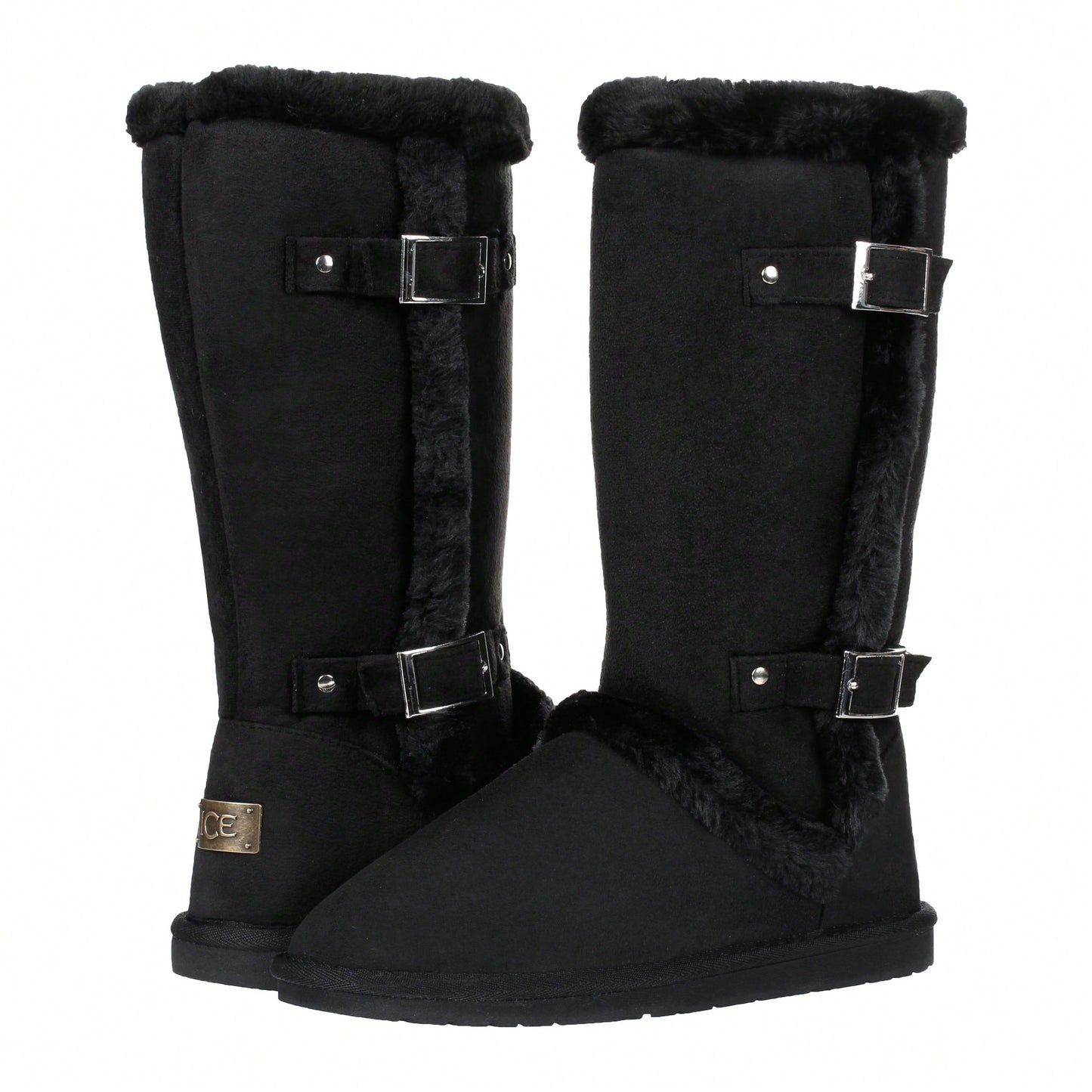 Women's Snow Boots Fleece Lined Solid Color Mid-Calf Flat Snow Boots For Winter Mid Calf Winter Snow Boots With Buckle