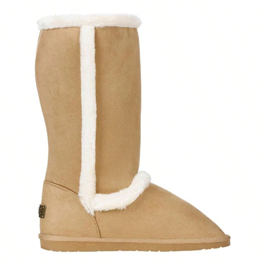 Women's Snow Boots Fleece Lined Solid Color Mid-Calf Flat Snow Boots For Winter Mid Calf Winter Snow Boots With Buckle