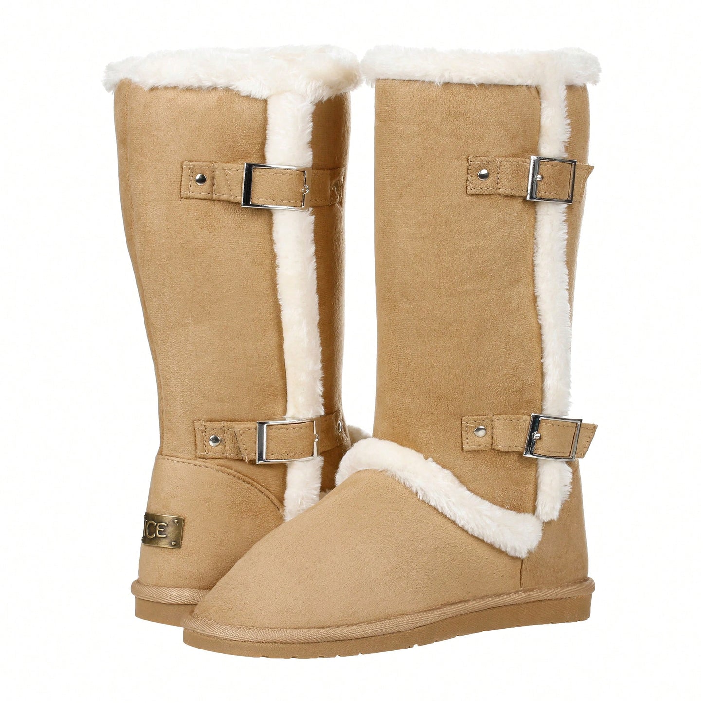 Women's Snow Boots Fleece Lined Solid Color Mid-Calf Flat Snow Boots For Winter Mid Calf Winter Snow Boots With Buckle