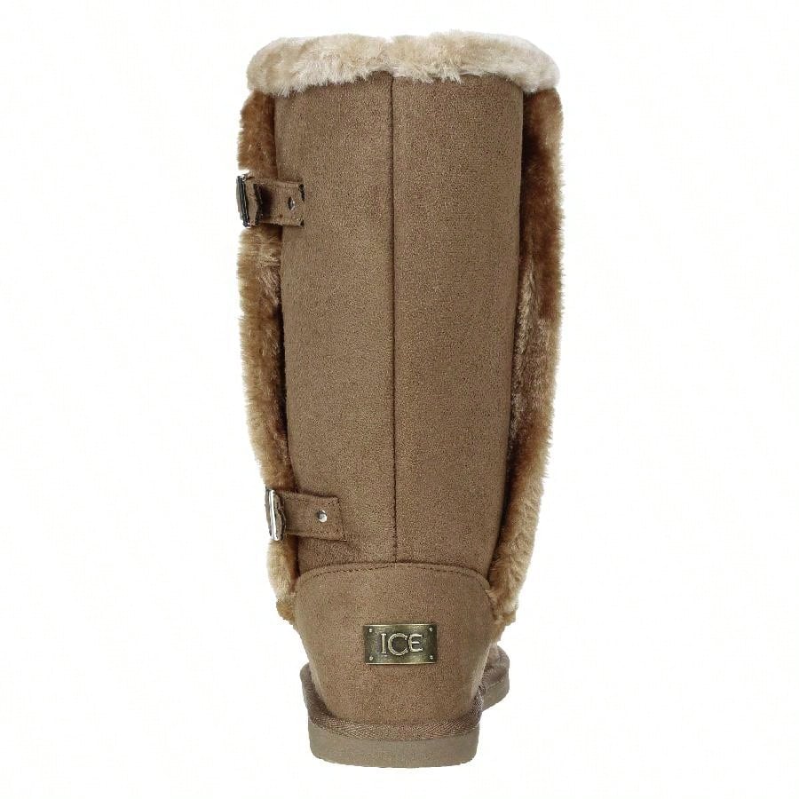 Women's Snow Boots Fleece Lined Solid Color Mid-Calf Flat Snow Boots For Winter Mid Calf Winter Snow Boots With Buckle