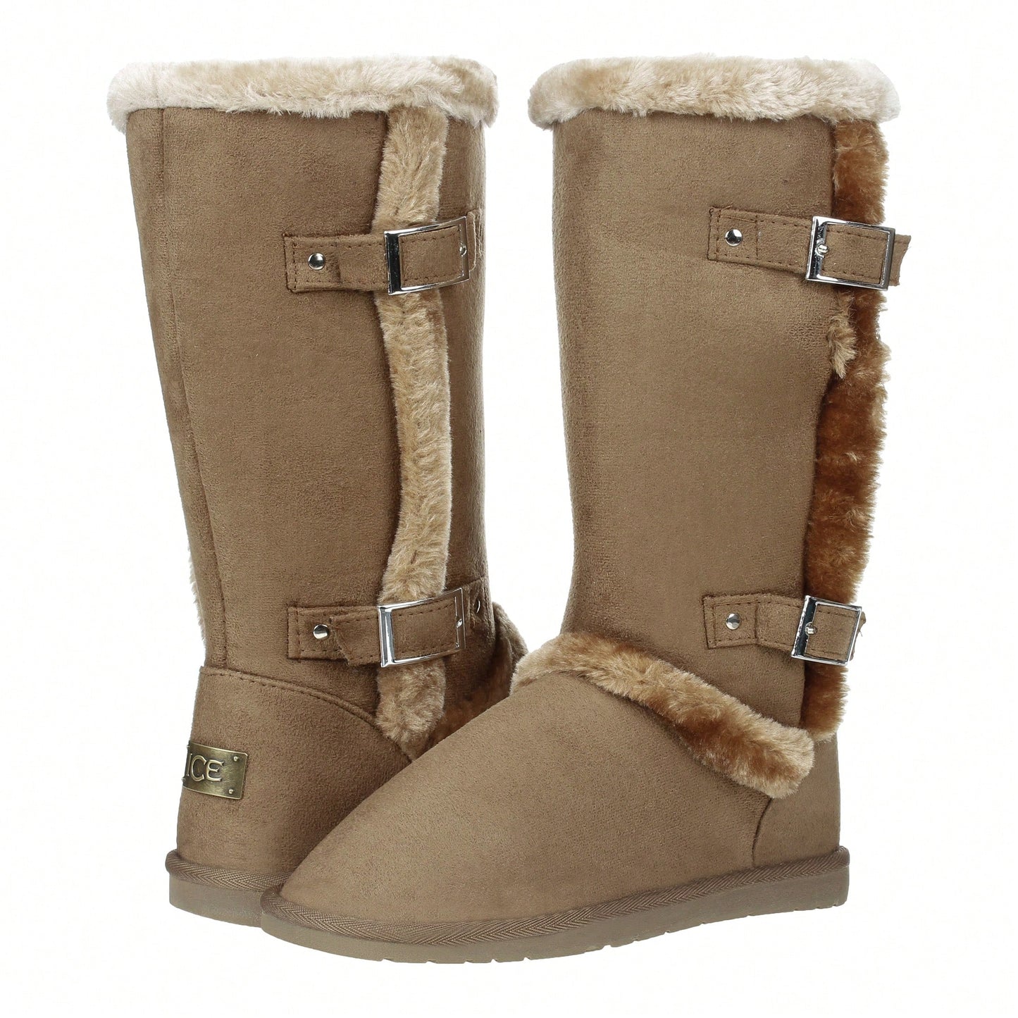 Women's Snow Boots Fleece Lined Solid Color Mid-Calf Flat Snow Boots For Winter Mid Calf Winter Snow Boots With Buckle