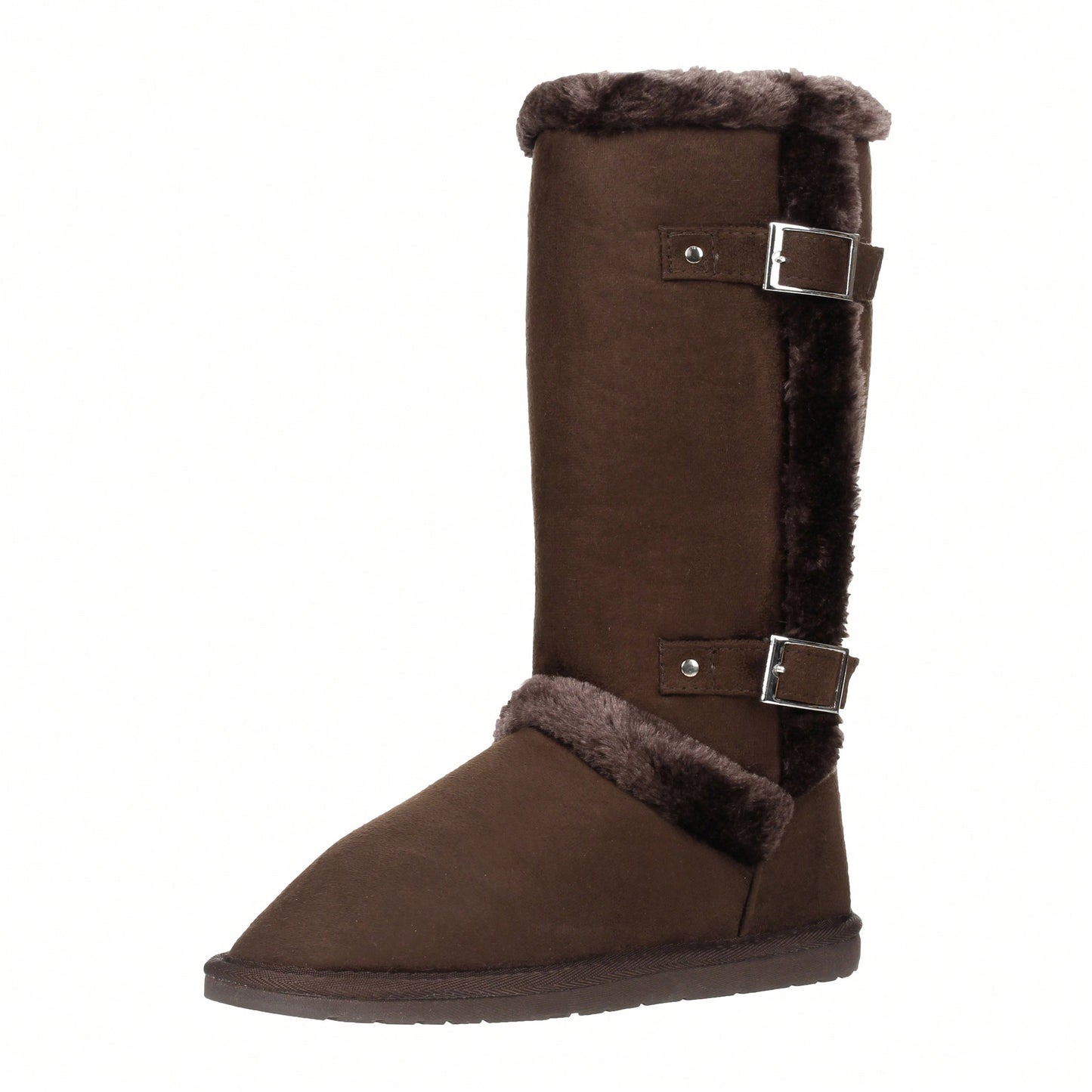 Women's Snow Boots Fleece Lined Solid Color Mid-Calf Flat Snow Boots For Winter Mid Calf Winter Snow Boots With Buckle