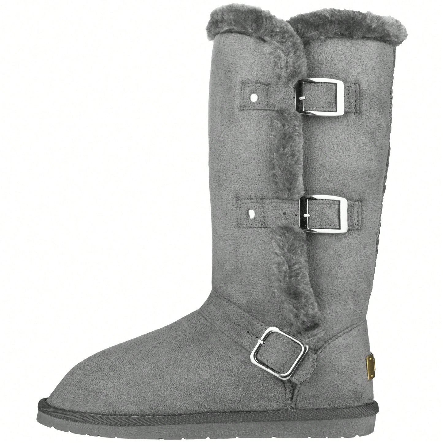 Women's Snow Boots Fleece Lined Solid Color Mid-Calf Flat Snow Boots For Winter Mid Calf Winter Snow Boots With Buckle