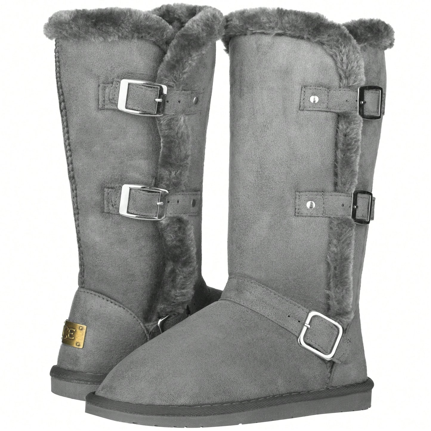 Women's Snow Boots Fleece Lined Solid Color Mid-Calf Flat Snow Boots For Winter Mid Calf Winter Snow Boots With Buckle